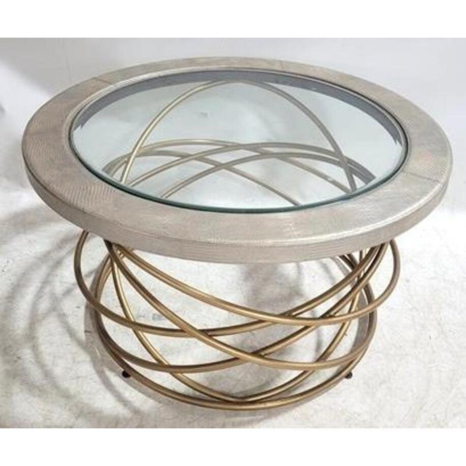 Free Delivery - Vintage Reptilian Glass Top Coffee Table with Metal Base Image #1 | Ivy Store