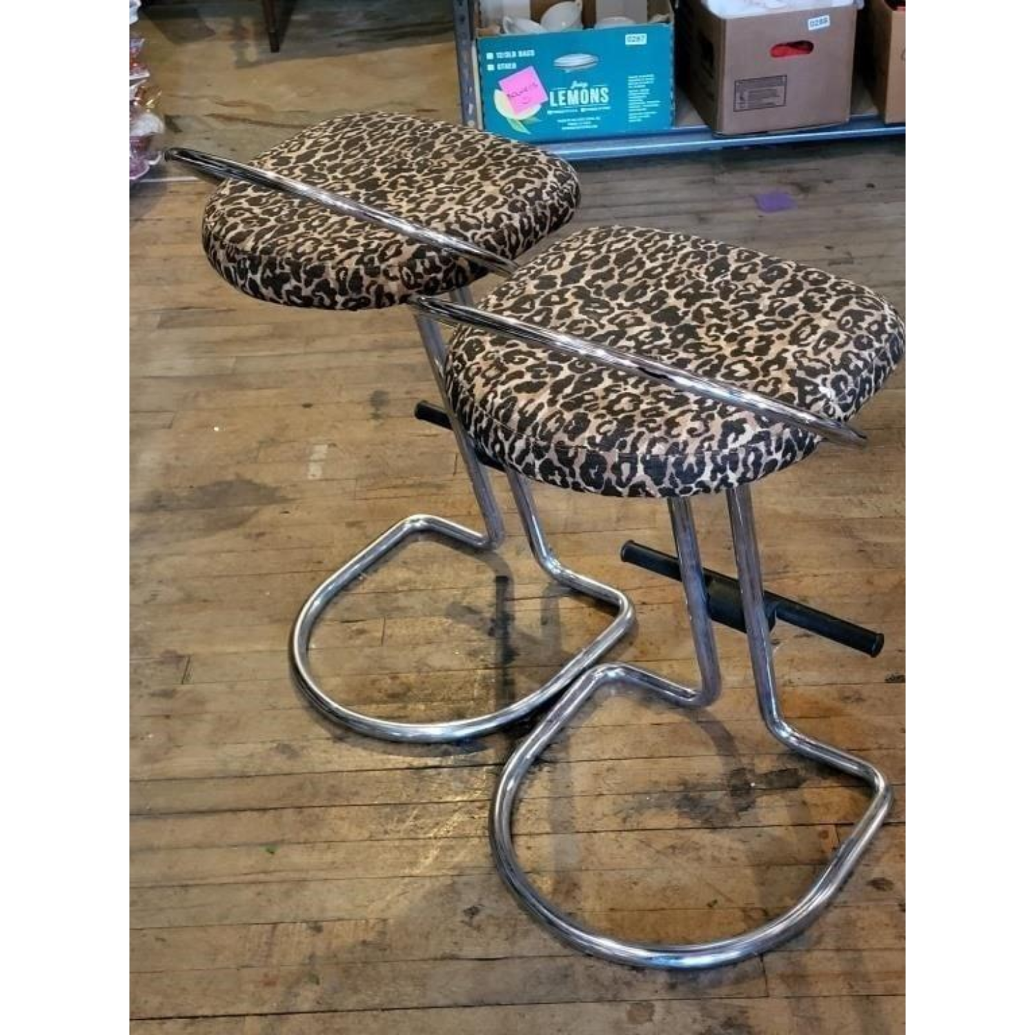 Free Delivery - Vintage Leopard Print Bar Stools Set of Two Contemporary Diner Seating image | Ivy Store