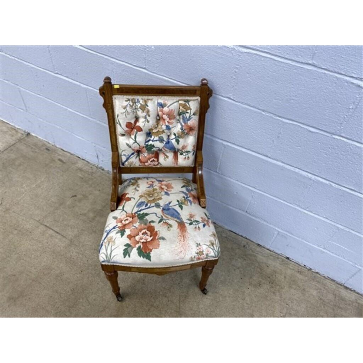 Free Delivery - Vintage Eastlake Victorian Upholstered Side Chair Antique Furniture Floral Pattern image | Ivy Store