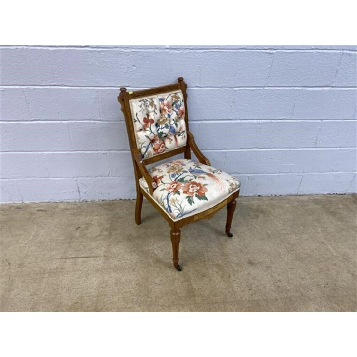 Free Delivery - Vintage Eastlake Victorian Upholstered Side Chair Antique Furniture Floral Pattern image | Ivy Store