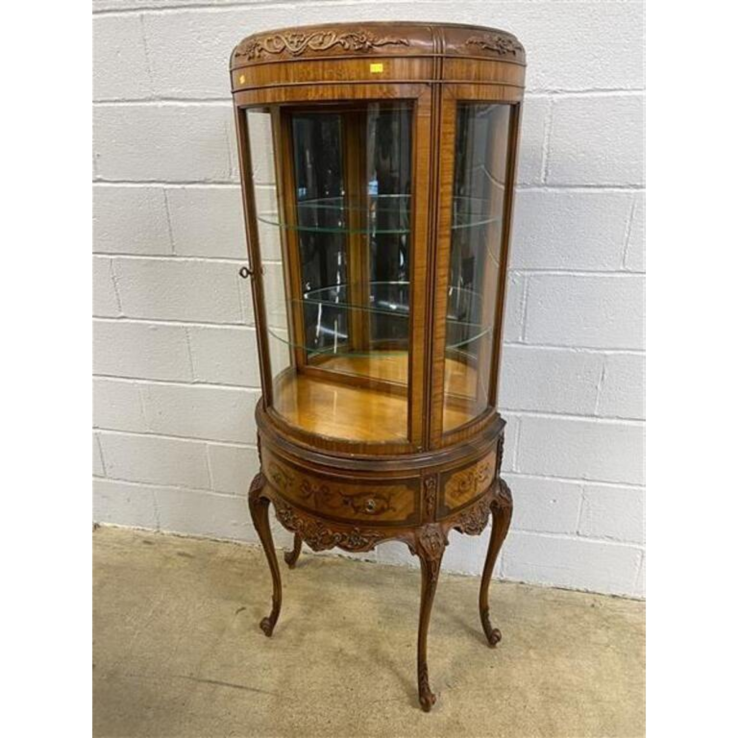 Free Delivery - Vintage French Bow Front Curio Cabinet Display Glass Case Image #1 | Ivy Store