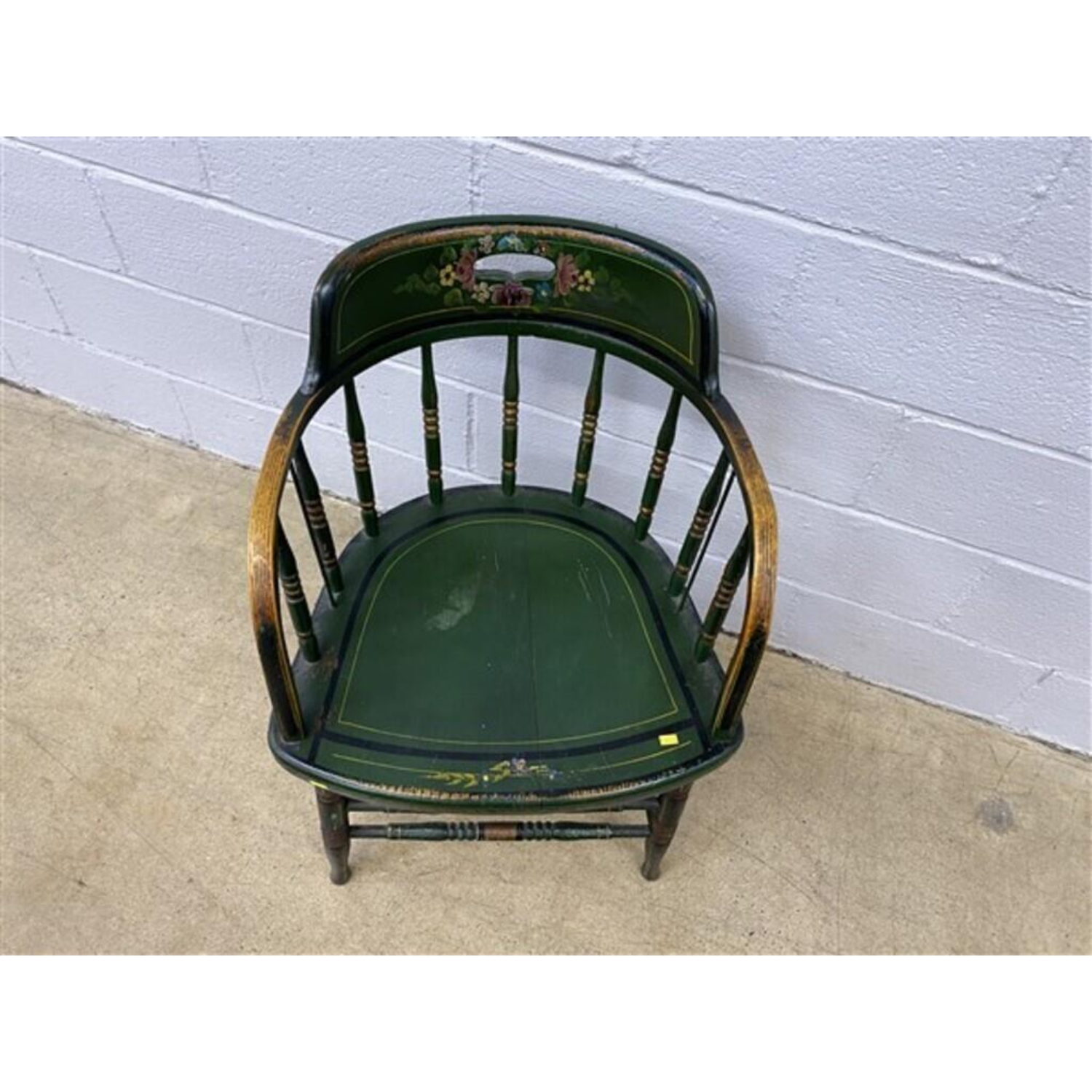 Free Delivery - Antique Painted Arm Chair Vintage Green Wooden Rocking Chair Image #2 | Ivy Store