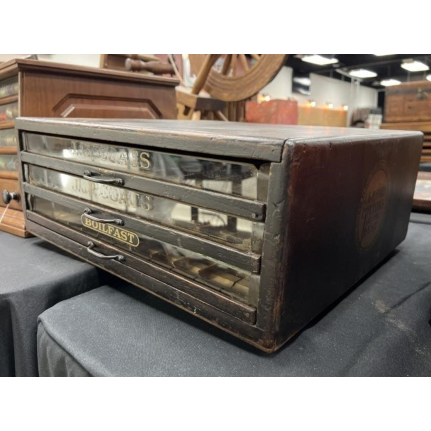 Free Delivery - Vintage 3 Drawer Spool Cabinet Storage Organizer with Glass Front Panels Image #1 | Ivy Store