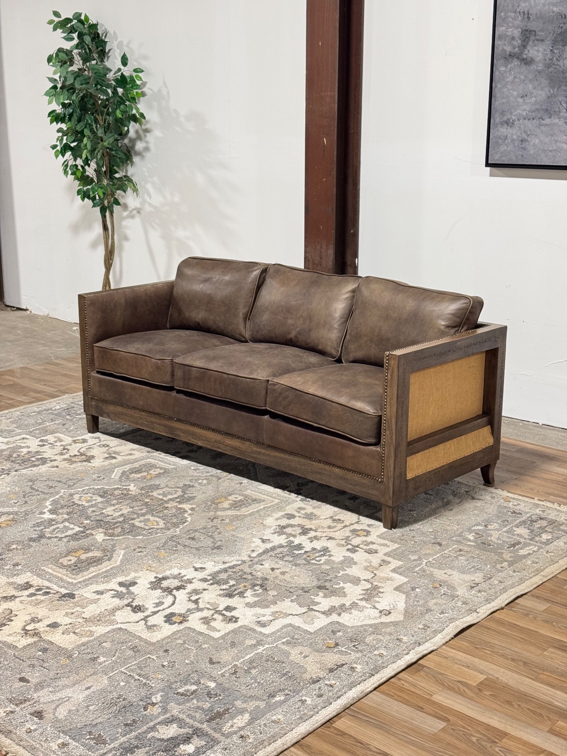 Rustic Brown Leather Sofa (Retail $3,749) image | Ivy Store
