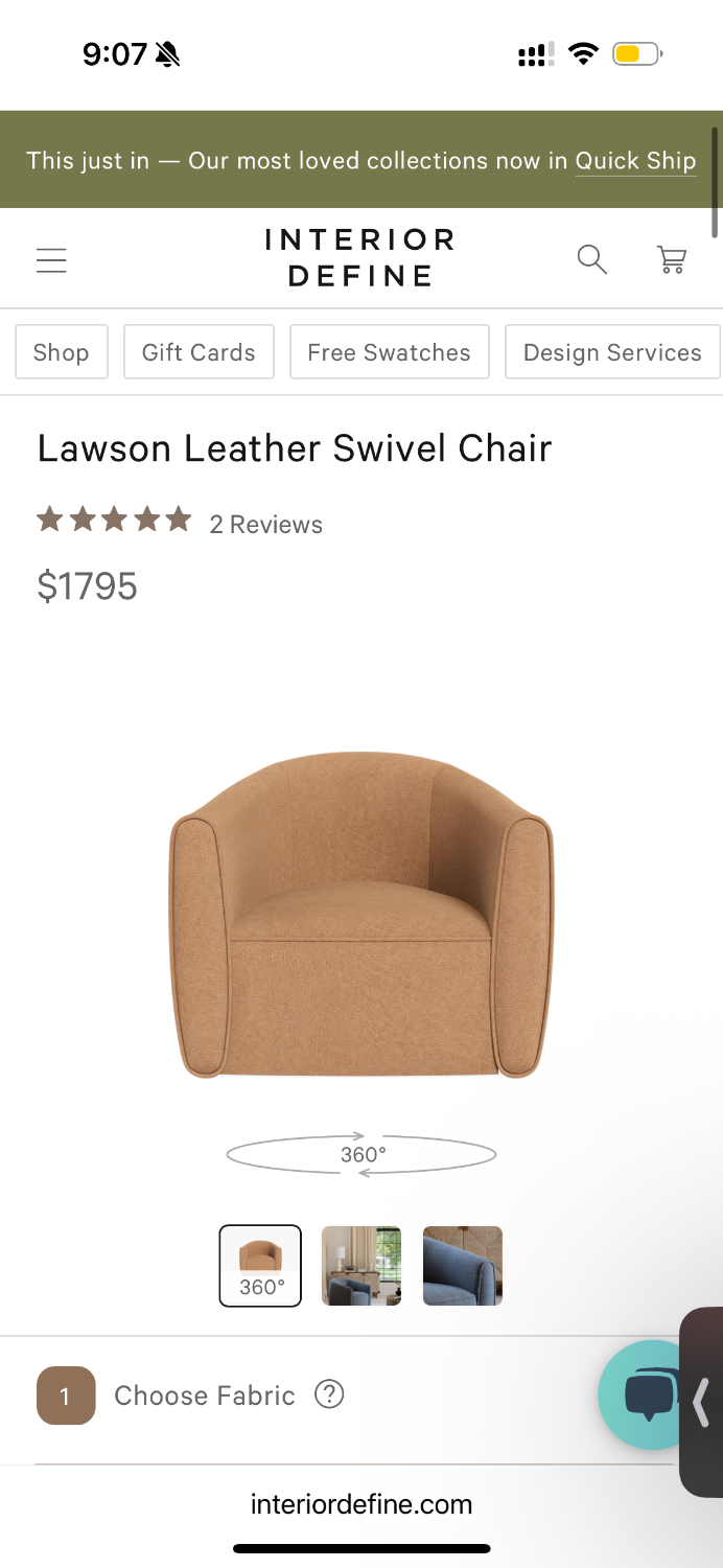Warm Brown Leather Swivel Chair (Retail $1795) image | Ivy Store