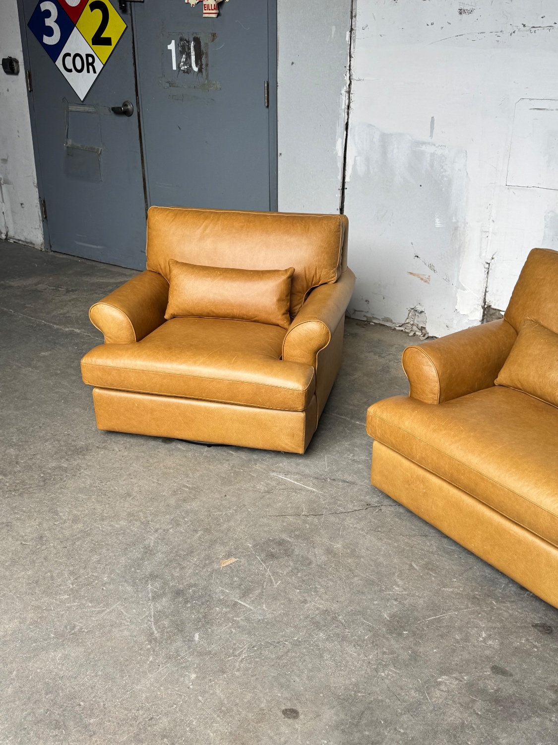 Warm Brown Leather Swivel Chair (Retail $1795) Image #2 | Ivy Store