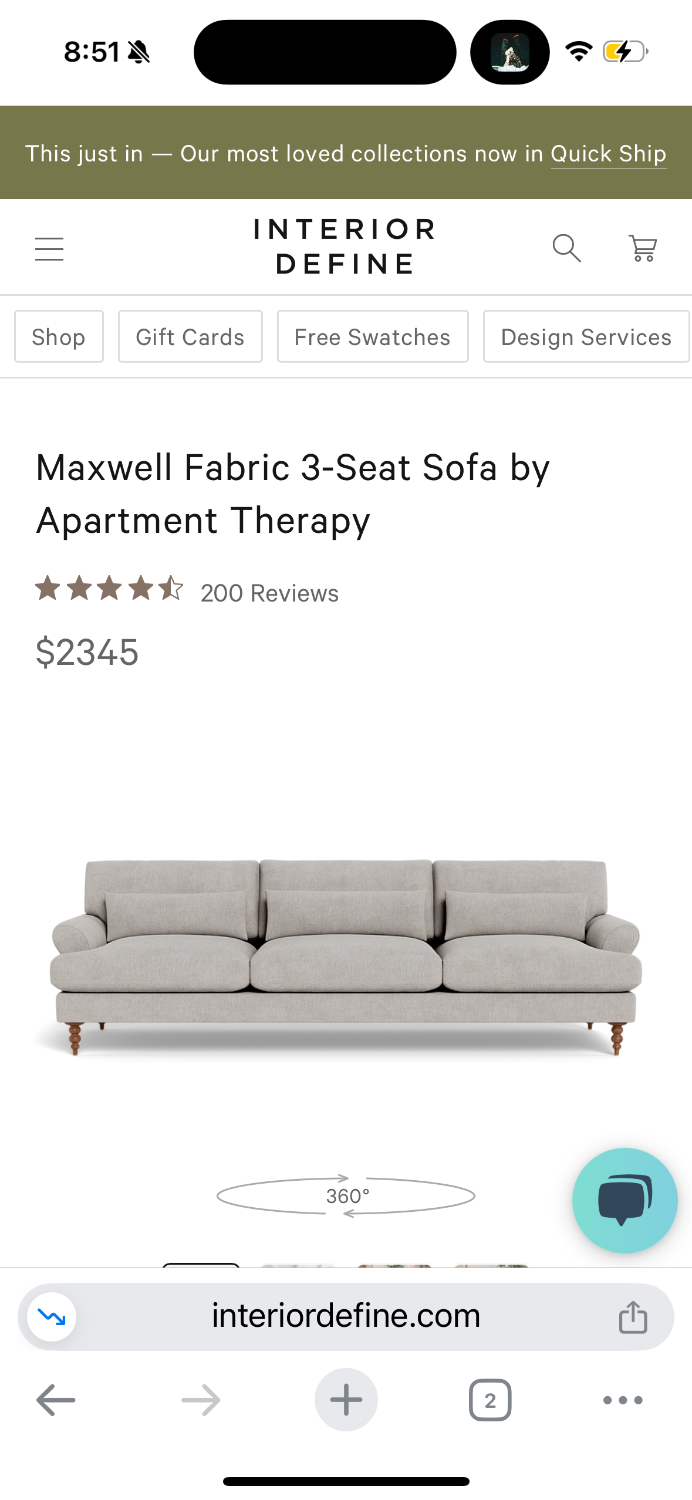 Gray MCM Interior Define Maxwell Sofa (Retail $2345) image | Ivy Store