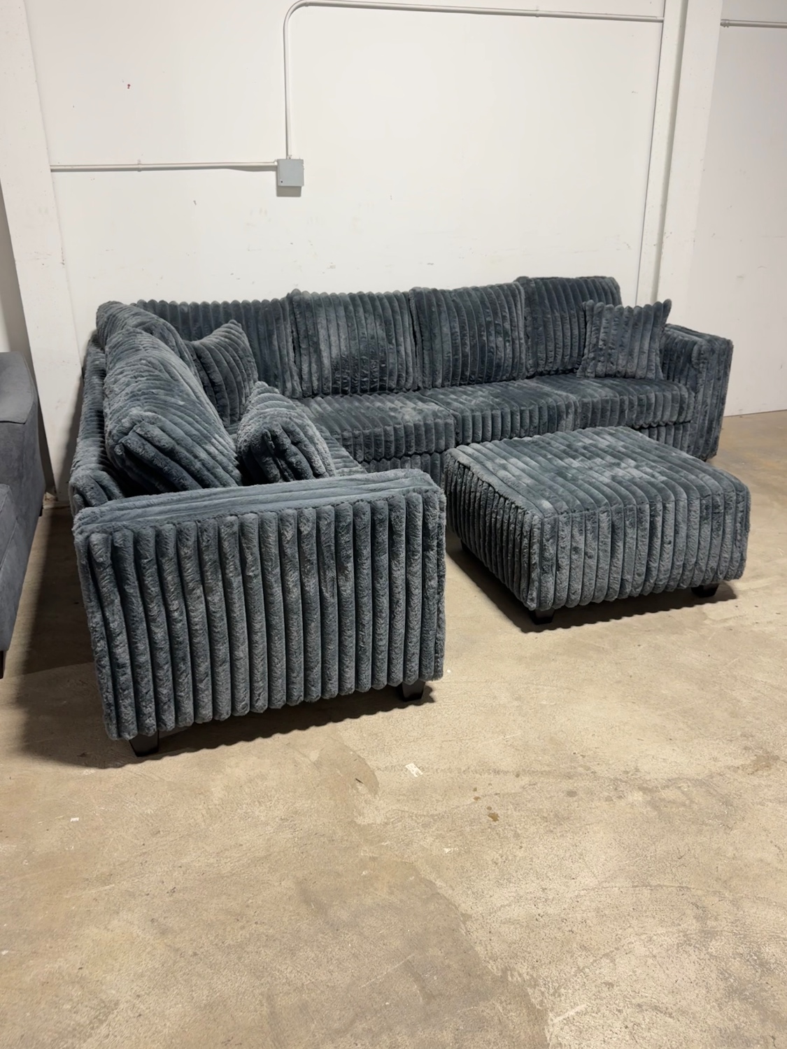 Fluffy Corduroy Sectional Sofa in Gray Image #2 | Ivy Store