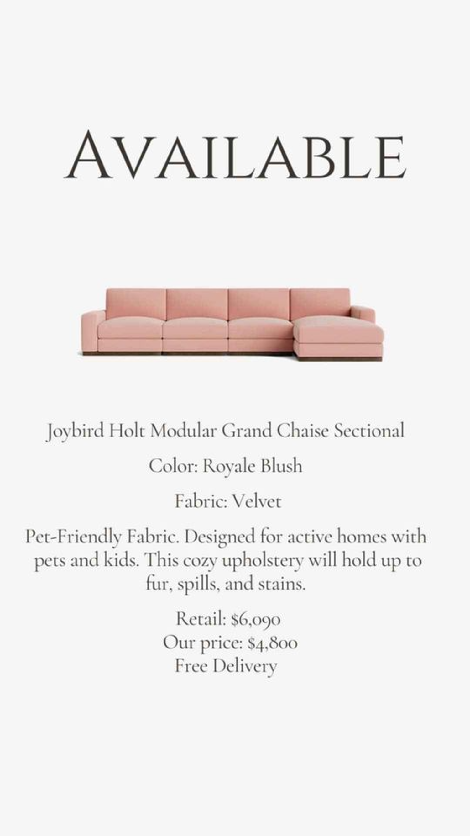 🛋️ Joybird Holt Grand Modular L-Sectional in Pink 🚛 Delivery Available image | Ivy Store