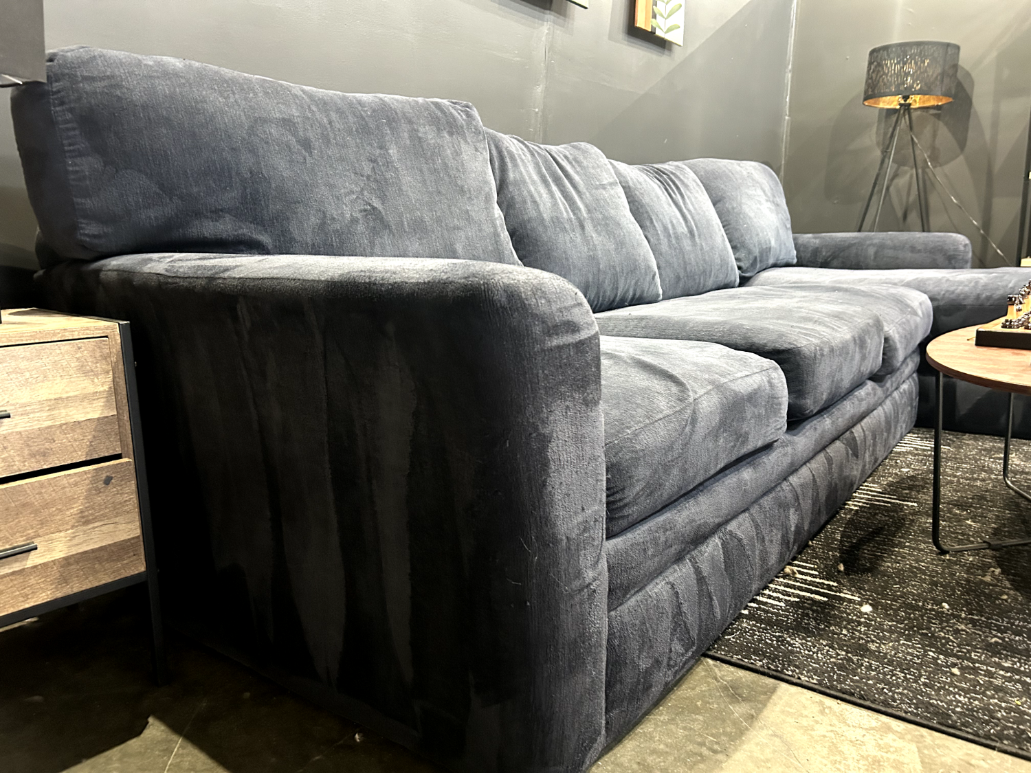 Beautiful Refurbished 🧼 Navy microsuede Sectional Couch - Delivery Available! Image #2 | Ivy Store