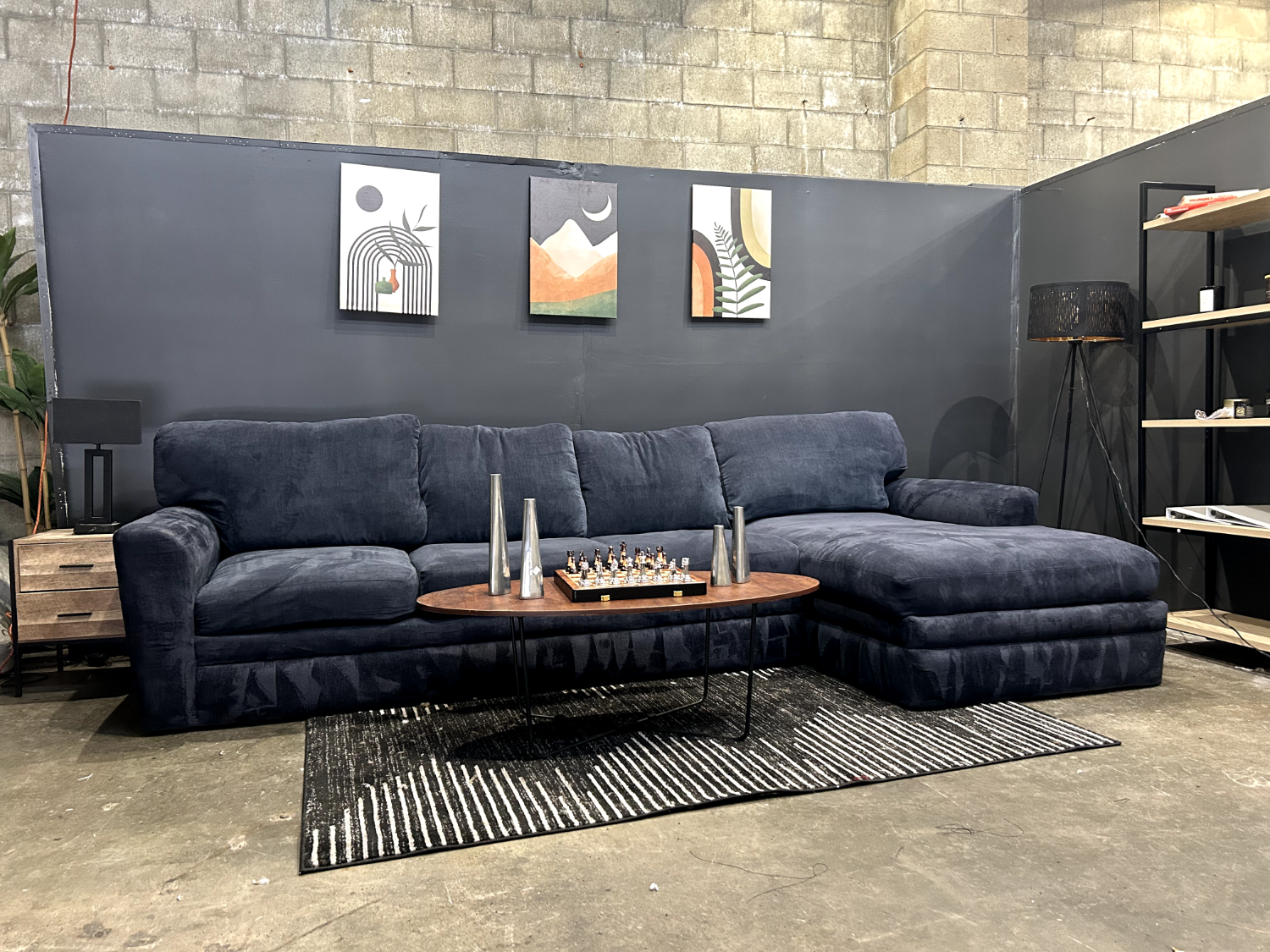 Beautiful Refurbished 🧼 Navy microsuede Sectional Couch - Delivery Available! Image #1 | Ivy Store