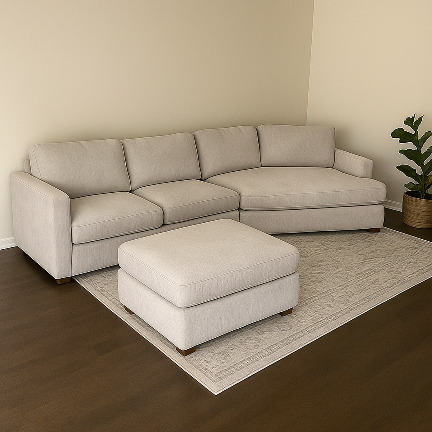 Large Thomasville Ezra Gray Angled Sectional Couch with Ottoman Image #2 | Ivy Store