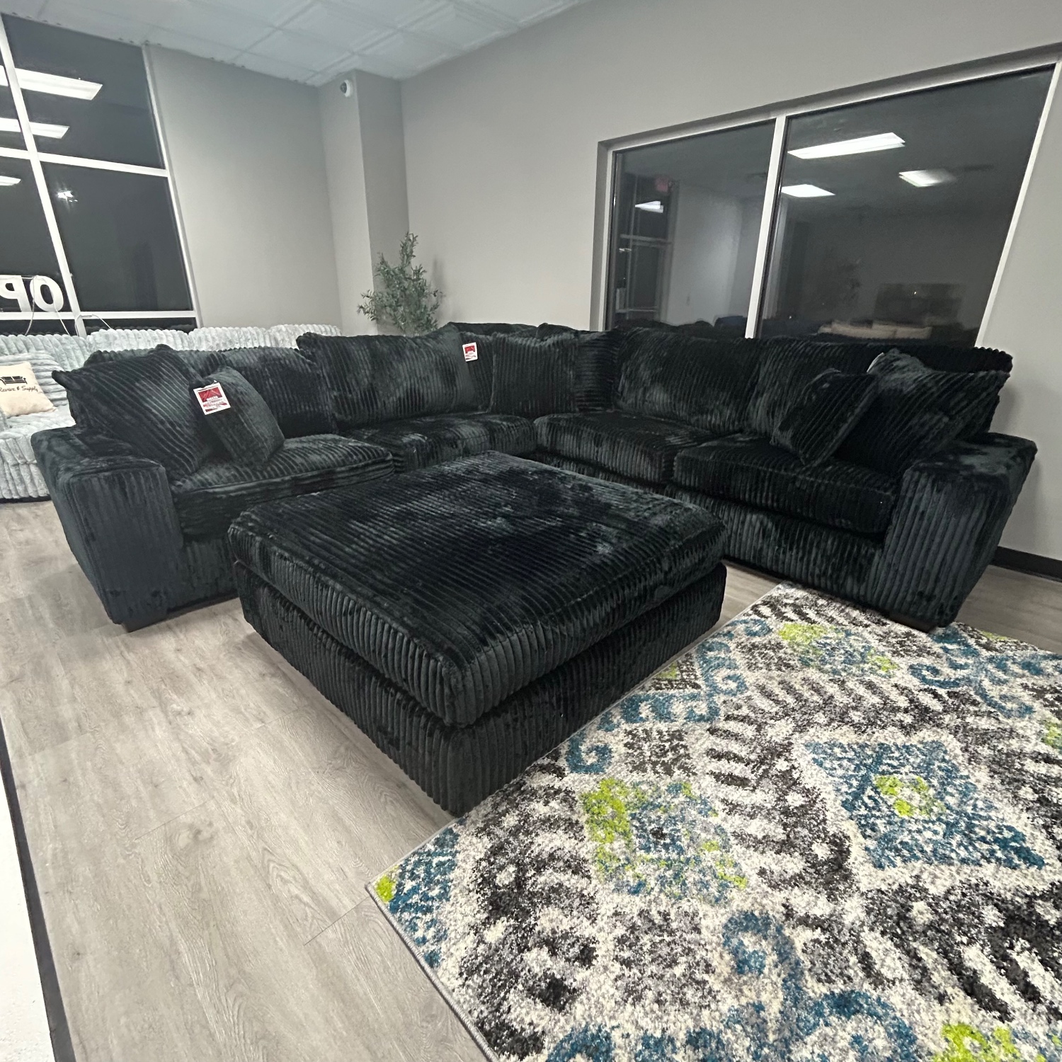 Oversized Modular Corduroy Sectional W/ Ottoman BLACK 🚛DELIVERY AVAILBLE Image #1 | Ivy Store