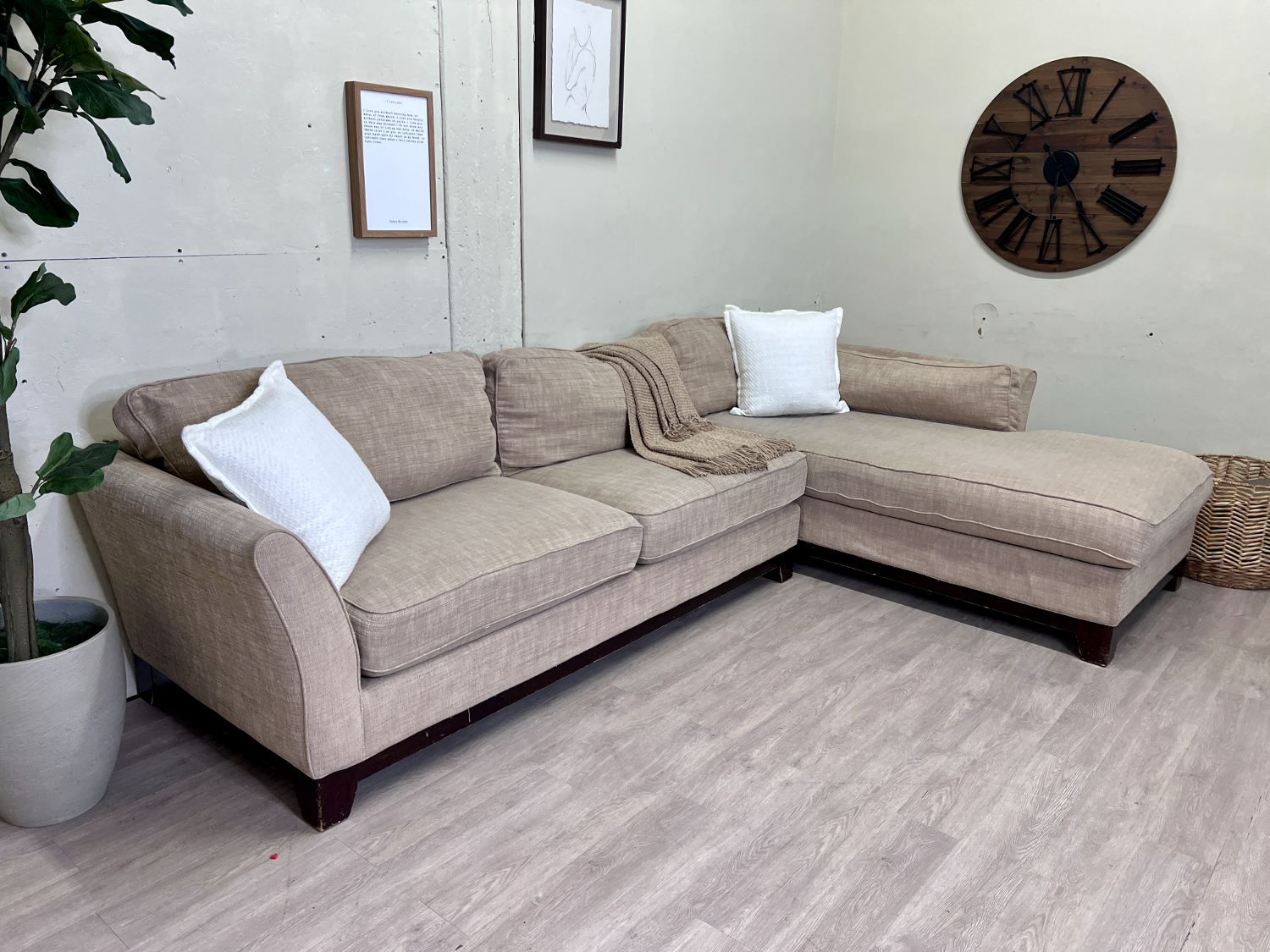 FREE DELIVERY! 🚚 - La-Z-Boy Cream MCM Sectional Couch with Chaise Image #1 | Ivy Store