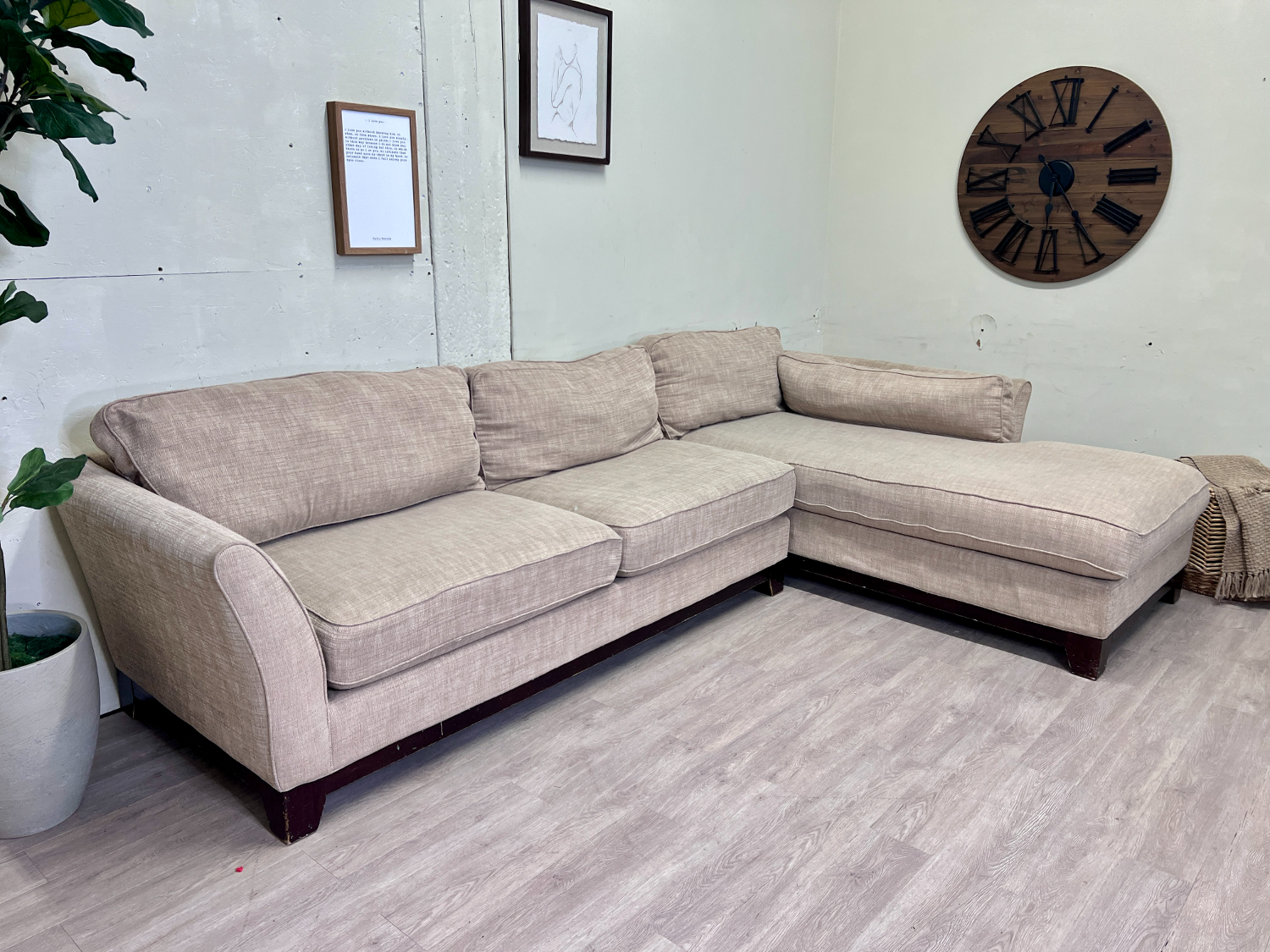 FREE DELIVERY! 🚚 - La-Z-Boy Cream MCM Sectional Couch with Chaise image | Ivy Store