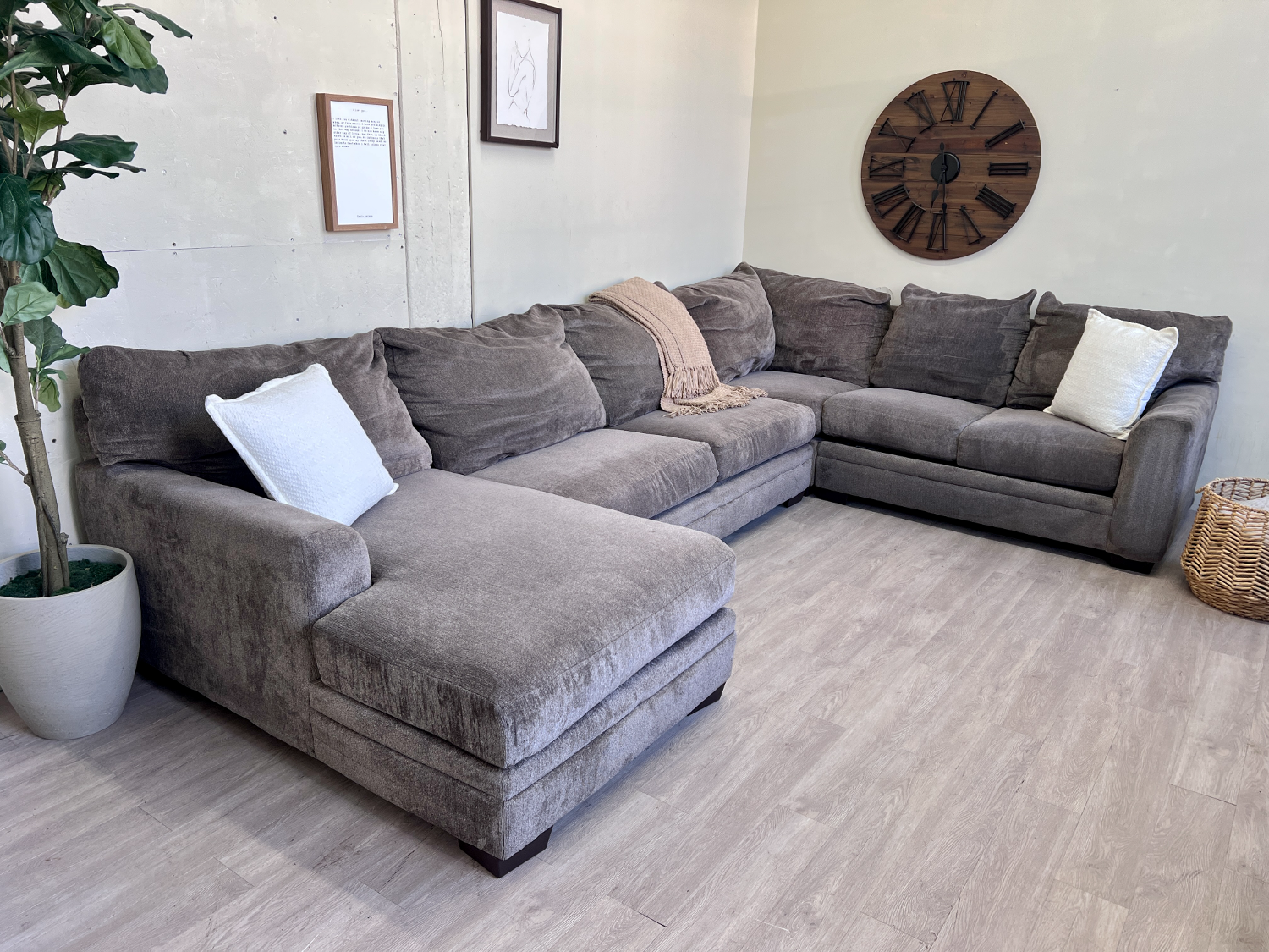 FREE DELIVERY! 🚚 - Bernie & Phyl’s Brownish Gray Modern Deep-Seated U Sectional Couch with Chaise Image #1 | Ivy Store