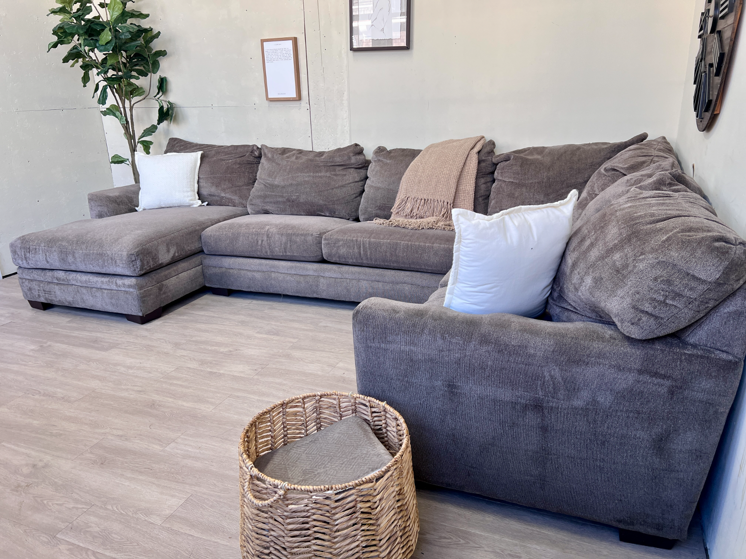 FREE DELIVERY! 🚚 - Bernie & Phyl’s Brownish Gray Modern Deep-Seated U Sectional Couch with Chaise Image #2 | Ivy Store