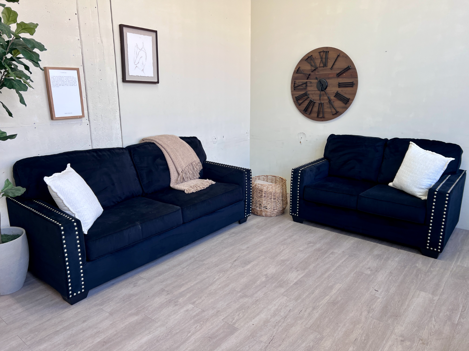 FREE DELIVERY! 🚚 - Blue Microsuede Studded Modern Loveseat Couch Set image | Ivy Store