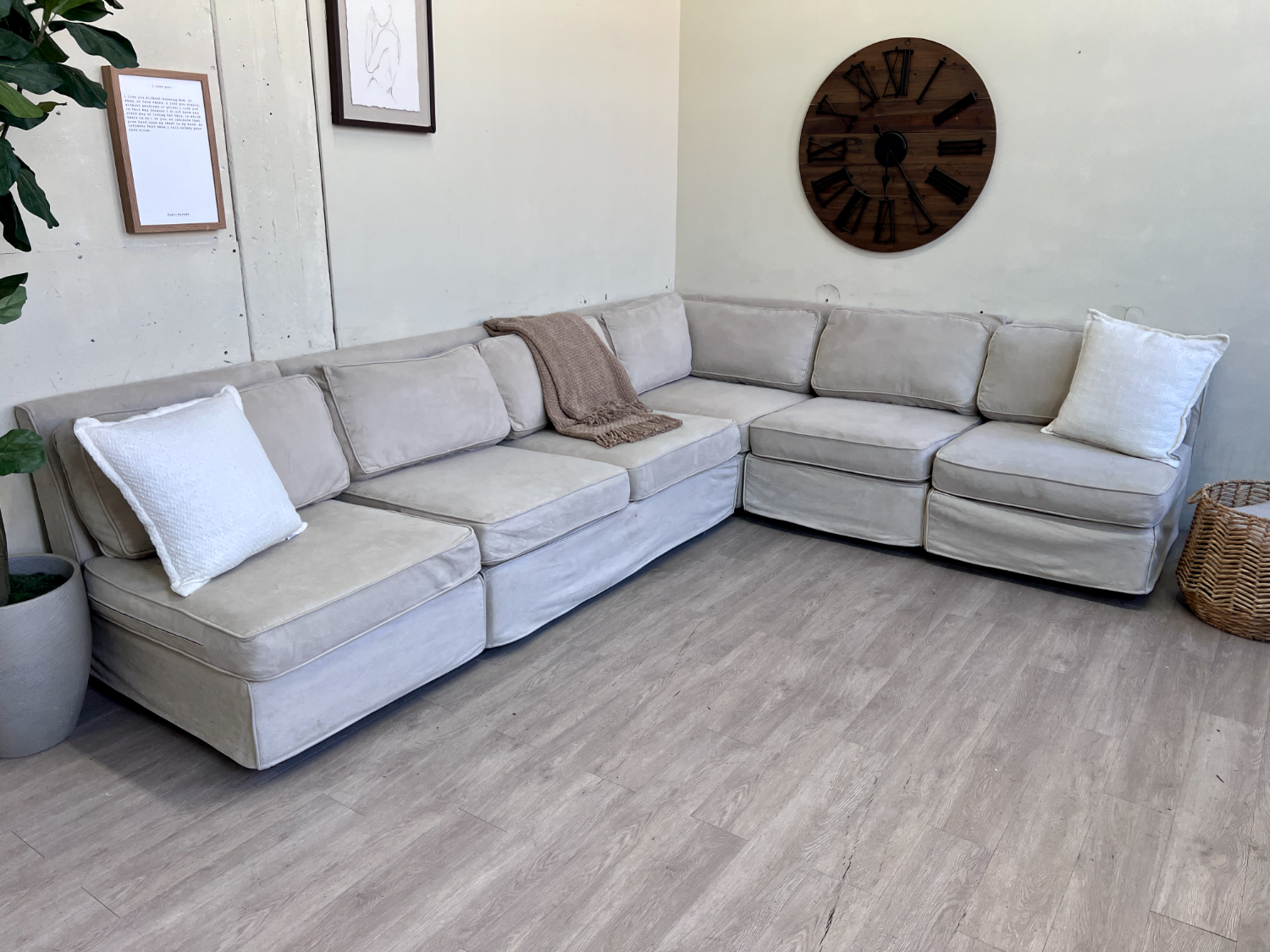 FREE DELIVERY! 🚚 - Pottery Barn Beige Modular Microfiber Modern Sectional Couch Image #1 | Ivy Store
