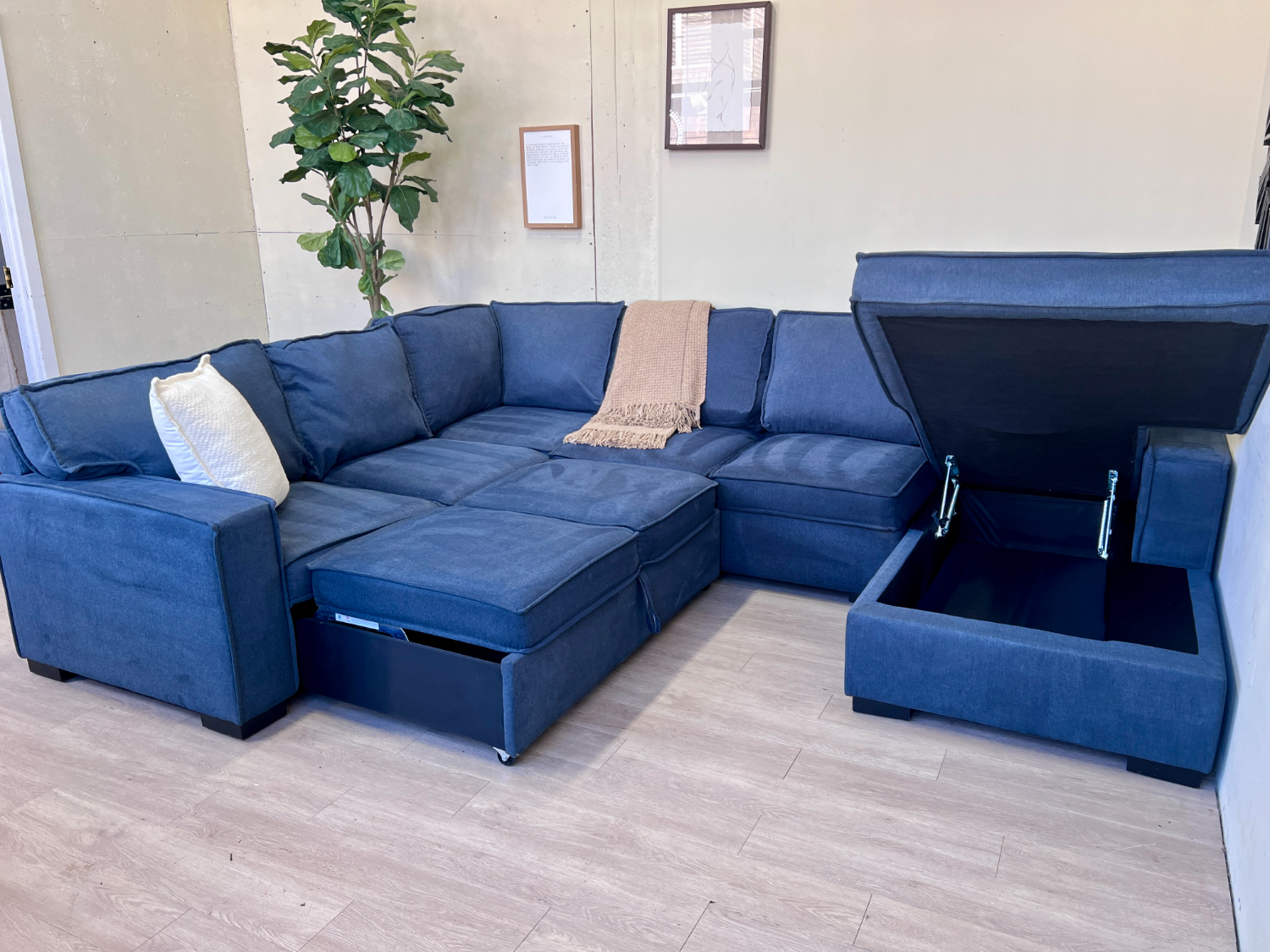 FREE DELIVERY! 🚚 - Bob’s Furniture “Playscape” Blue Modern Sleeper U Sectional Couch with Storage Chaise Image #2 | Ivy Store