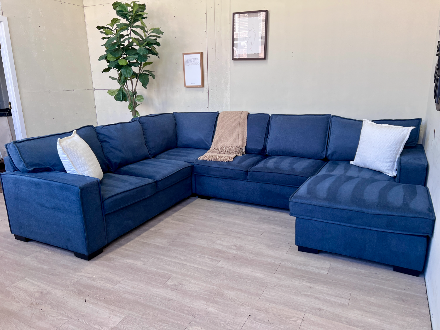 FREE DELIVERY! 🚚 - Bob’s Furniture “Playscape” Blue Modern Sleeper U Sectional Couch with Storage Chaise Image #1 | Ivy Store