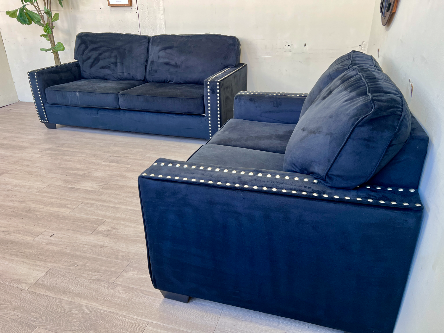 FREE DELIVERY! 🚚 - Blue Microsuede Studded Modern Loveseat Couch Set image | Ivy Store