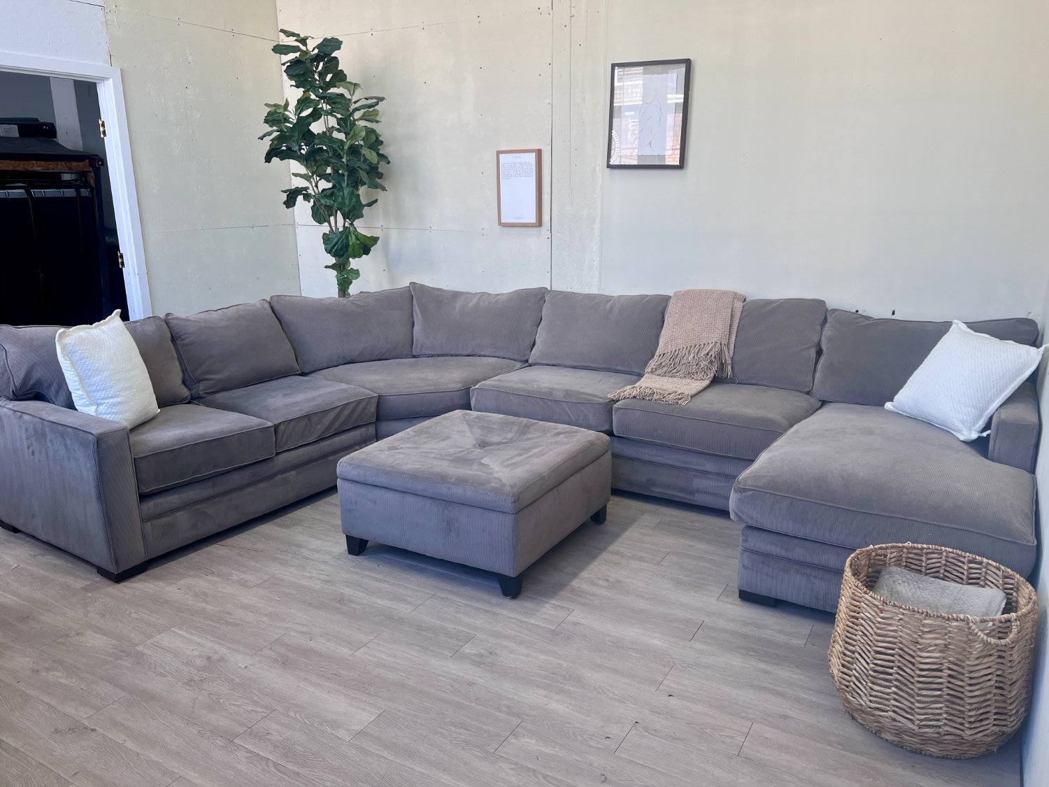 FREE DELIVERY! 🚚 - Jordan’s Furniture Gray Modern U Sectional Couch with Chaise & Storage Ottoman Image #1 | Ivy Store