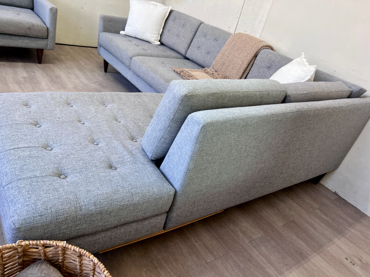 FREE DELIVERY! 🚚 - Joybird “Elliot” Gray MCM Tufted Sectional Couch with Chaise & Chair Set image | Ivy Store