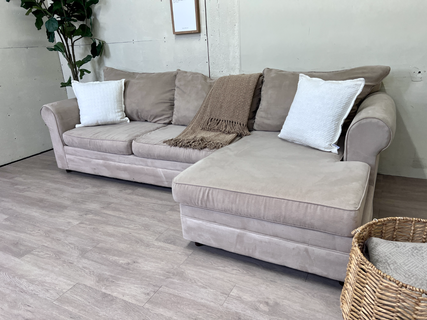 FREE DELIVERY! 🚚 - Bob’s Furniture Beige Microfiber Modern Sectional Couch with Chaise Image #1 | Ivy Store