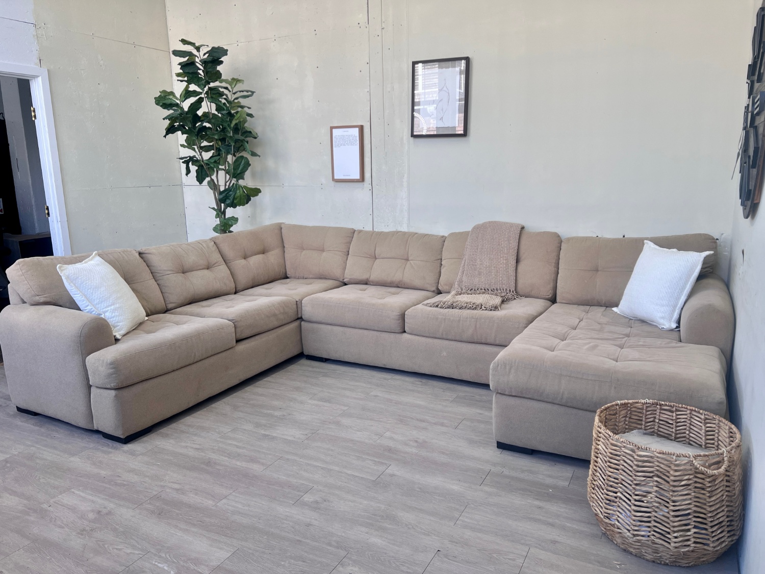 FREE DELIVERY! 🚚 - Jordan’s Furniture Beige Modern Tufted U Sectional Couch with Chaise Image #1 | Ivy Store