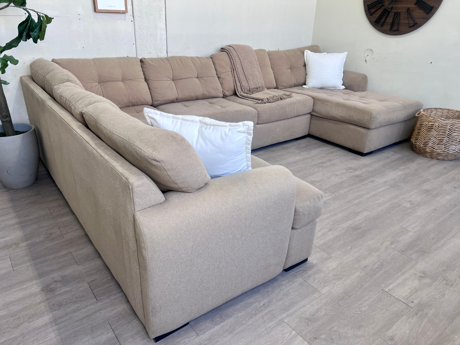 FREE DELIVERY! 🚚 - Jordan’s Furniture Beige Modern Tufted U Sectional Couch with Chaise Image #2 | Ivy Store