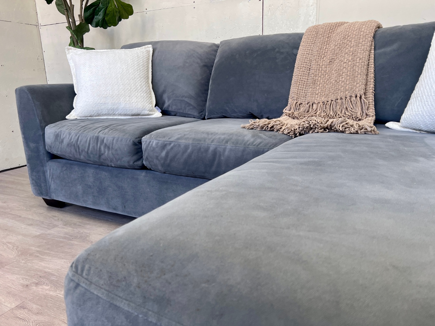 FREE DELIVERY! 🚚 - Ashley’s Furntiure MaxHome “Bryant” Blueish Gray Microsuede Modern Sectional Couch with Reversible Chaise Image #2 | Ivy Store
