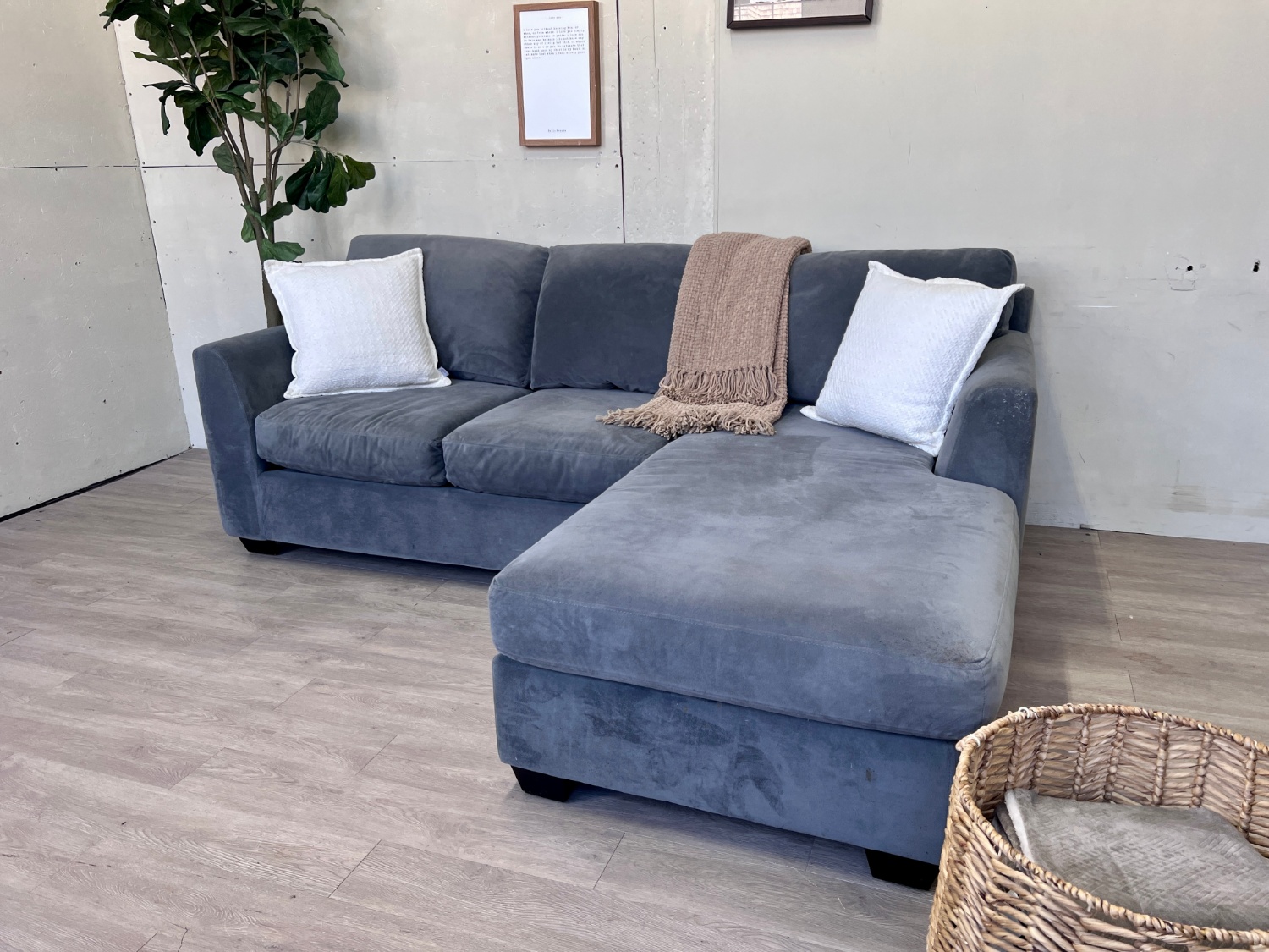FREE DELIVERY! 🚚 - Ashley’s Furntiure MaxHome “Bryant” Blueish Gray Microsuede Modern Sectional Couch with Reversible Chaise Image #1 | Ivy Store
