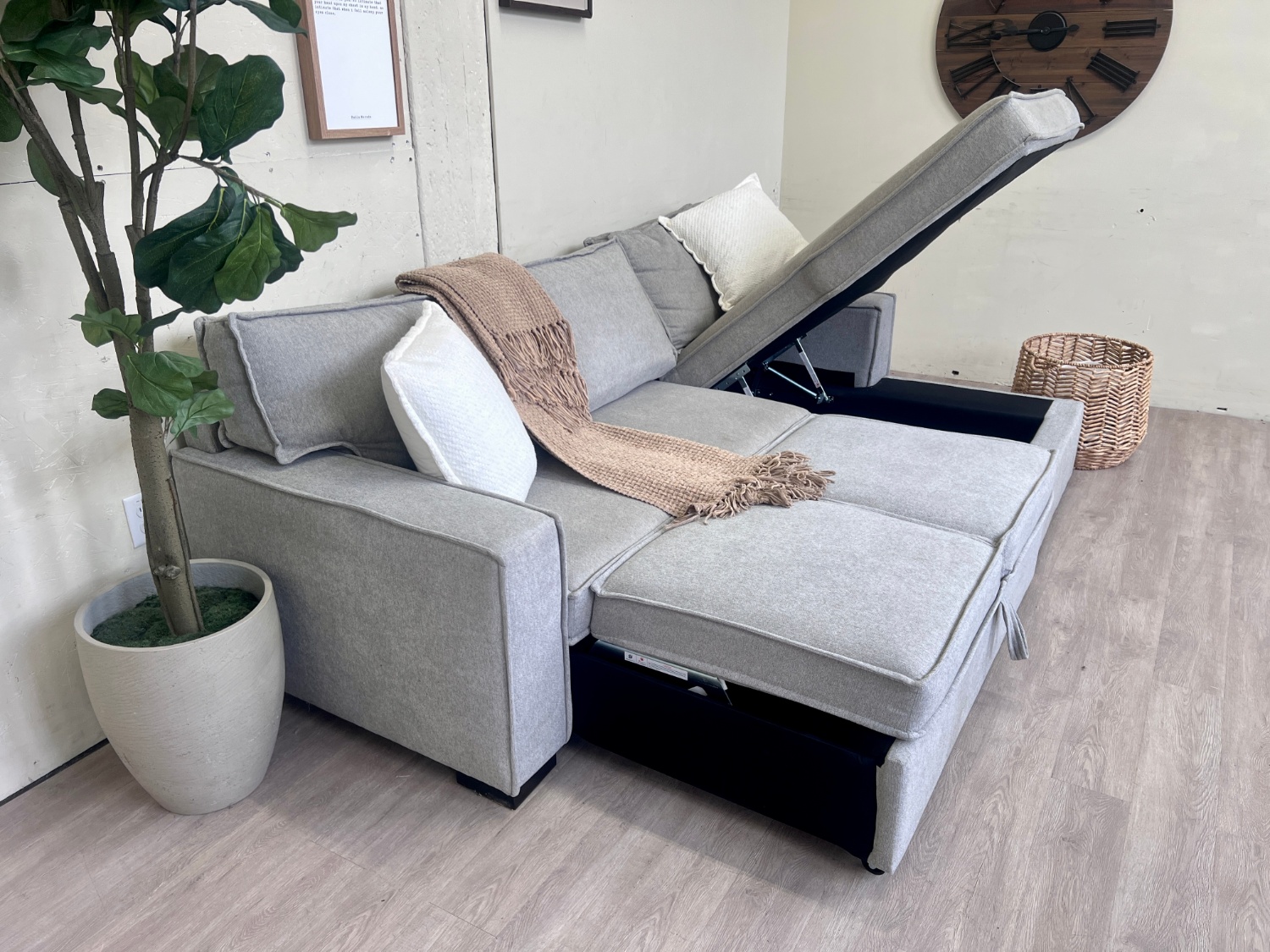 WE DELIVER! 🚚 - Bob’s Furniture “Playscape” Light Gray Modern Sleeper Sectional Couch with Storage Chaise Image #2 | Ivy Store