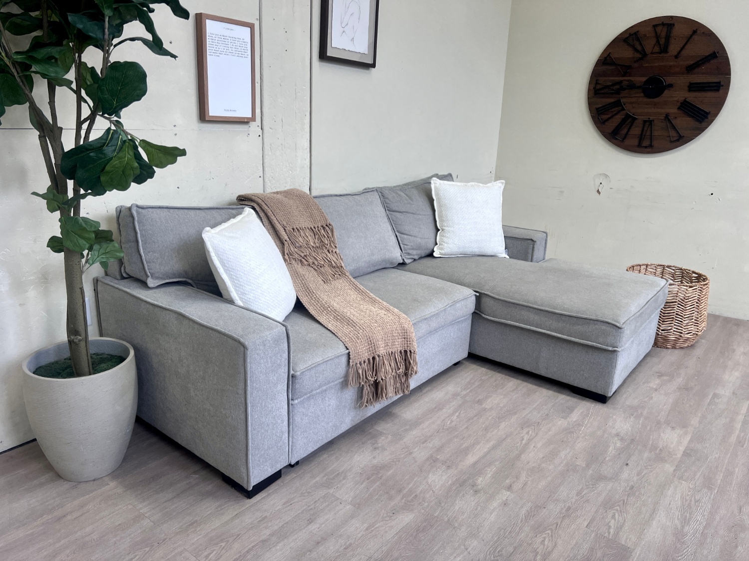 WE DELIVER! 🚚 - Bob’s Furniture “Playscape” Light Gray Modern Sleeper Sectional Couch with Storage Chaise Image #1 | Ivy Store