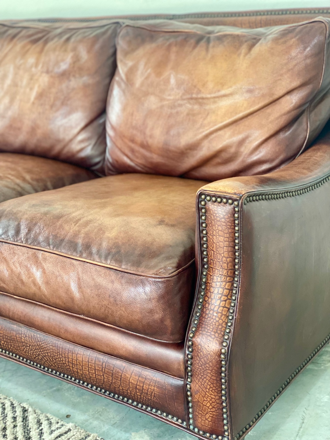 Eleanor Rigby Top Grain Leather Sofa w/Alligator trim Image #2 | Ivy Store