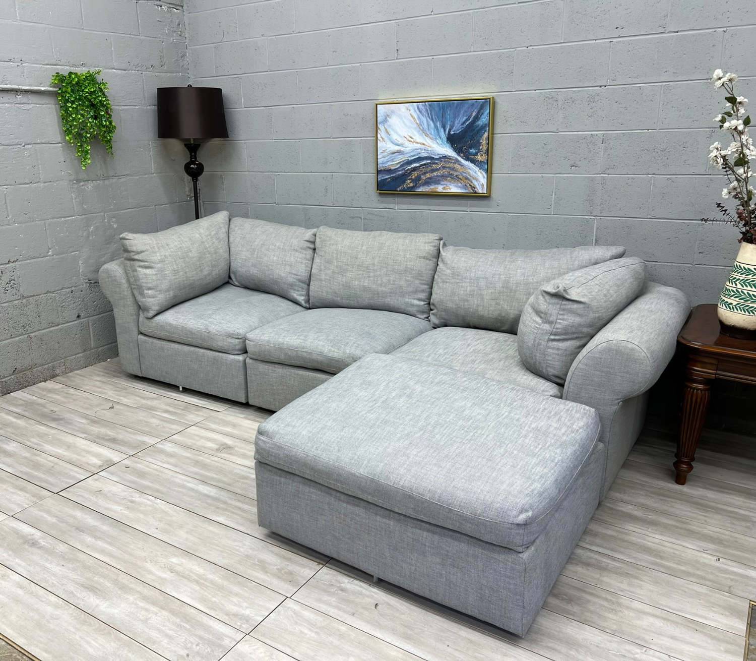 ( Free Delivery ) Pottery Barn Modular Light Gray Sectional Couch with Ottoman Image #2 | Ivy Store
