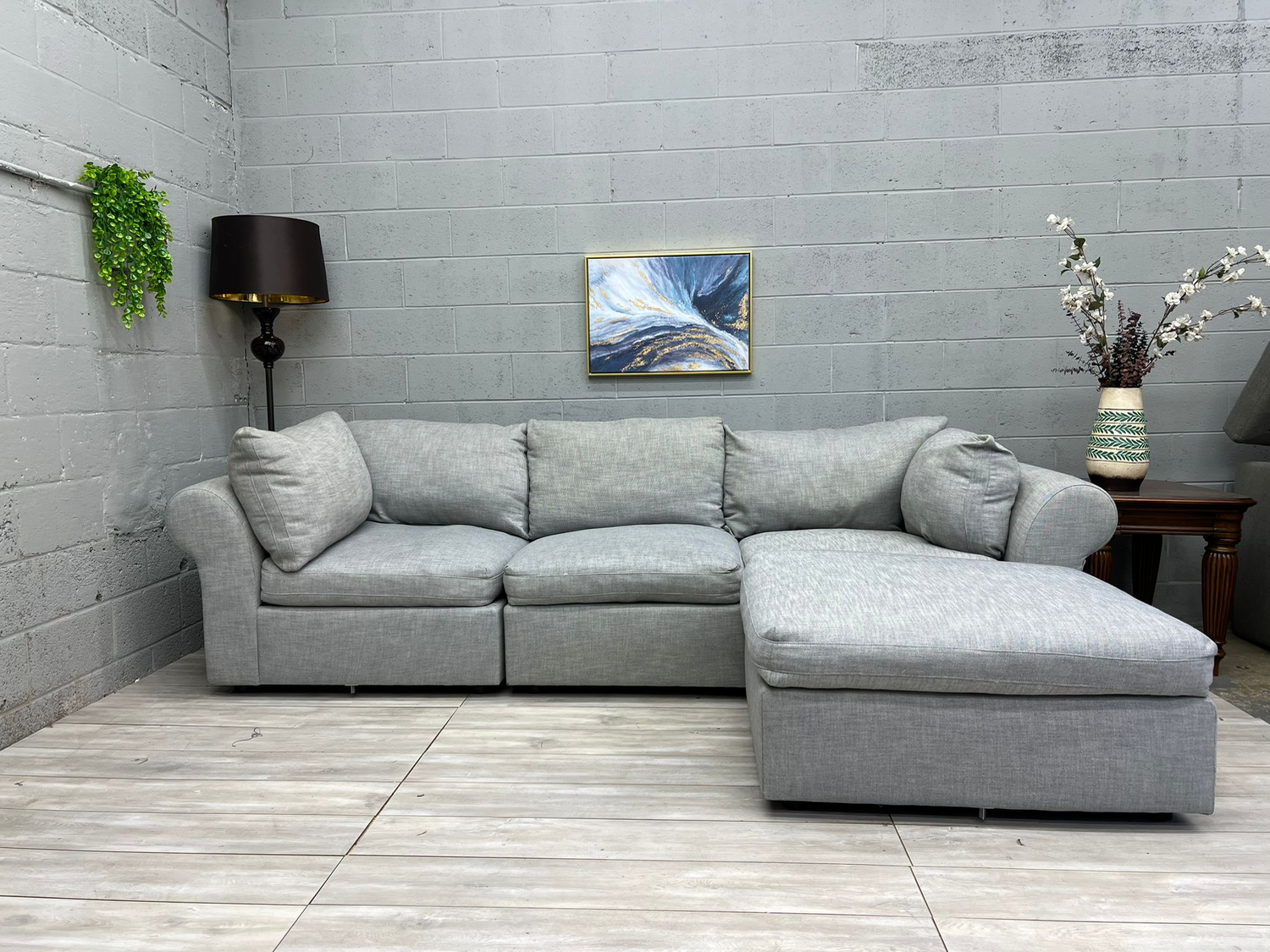 ( Free Delivery ) Pottery Barn Modular Light Gray Sectional Couch with Ottoman Image #1 | Ivy Store