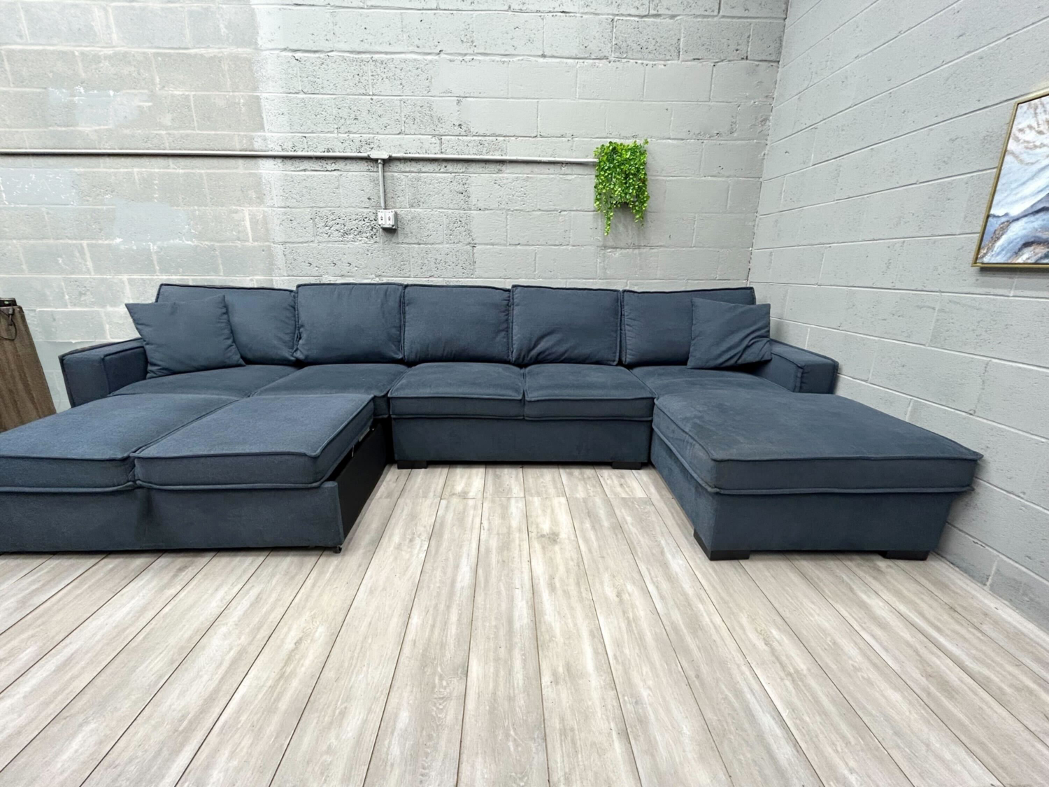( Free Delivery ) Bobs Playscape Dark Blue Sectional Couch Sleeper with Ottoman Storage image | Ivy Store