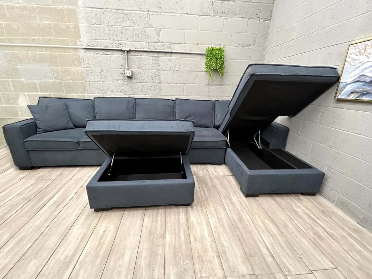 ( Free Delivery ) Bobs Playscape Dark Blue Sectional Couch Sleeper with Ottoman Storage image | Ivy Store