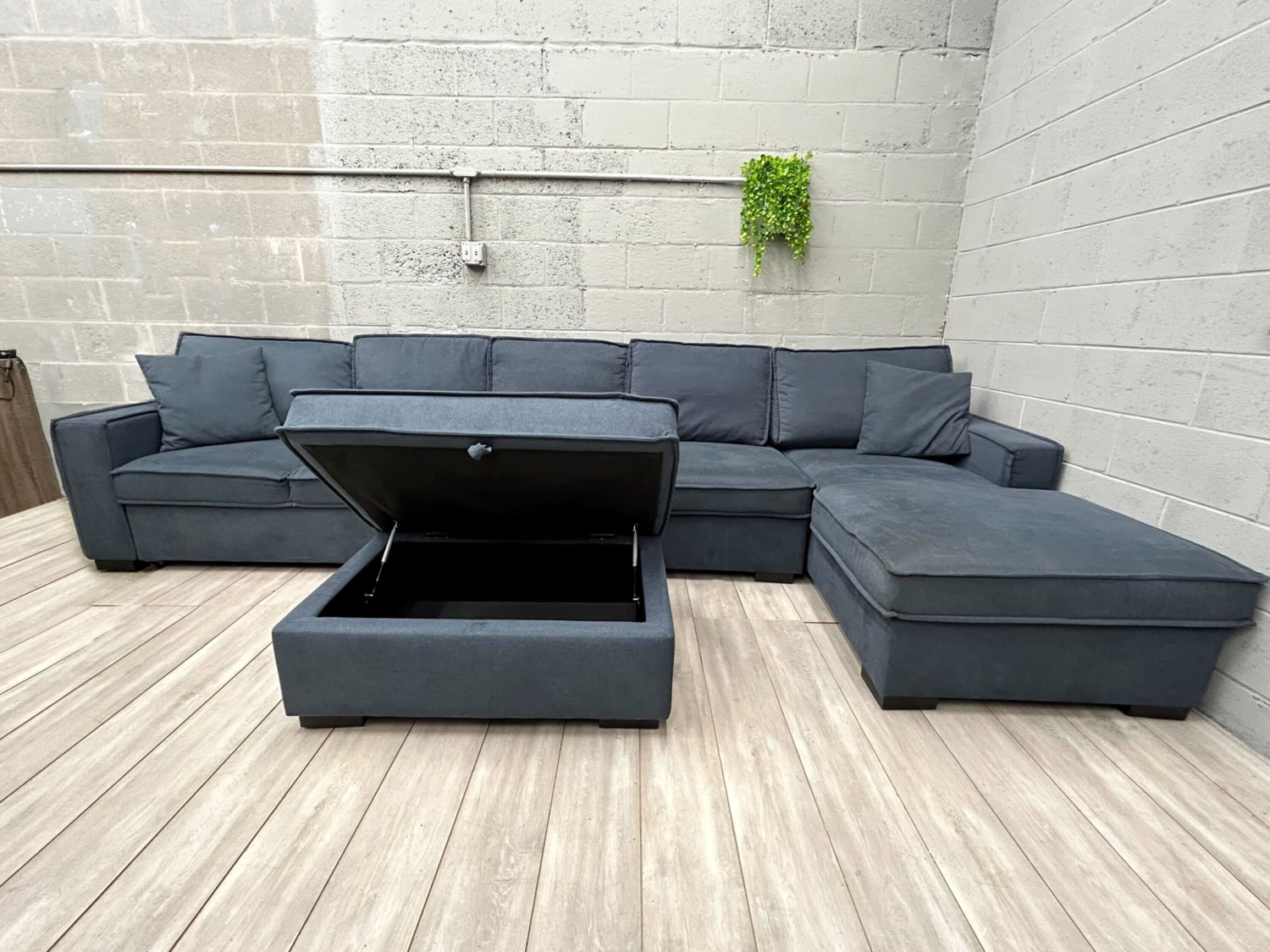 ( Free Delivery ) Bobs Playscape Dark Blue Sectional Couch Sleeper with Ottoman Storage image | Ivy Store