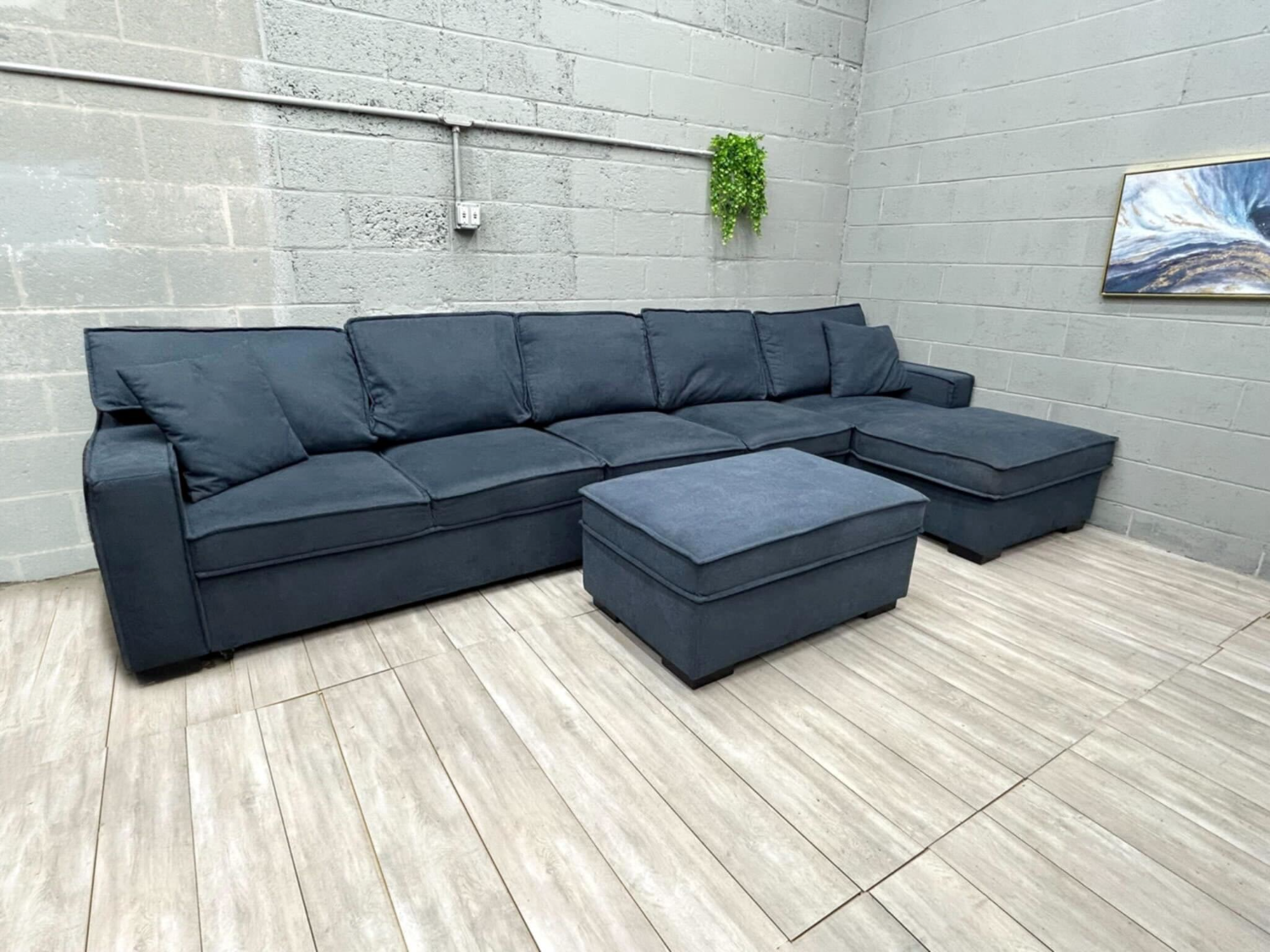 ( Free Delivery ) Bobs Playscape Dark Blue Sectional Couch Sleeper with Ottoman Storage image | Ivy Store