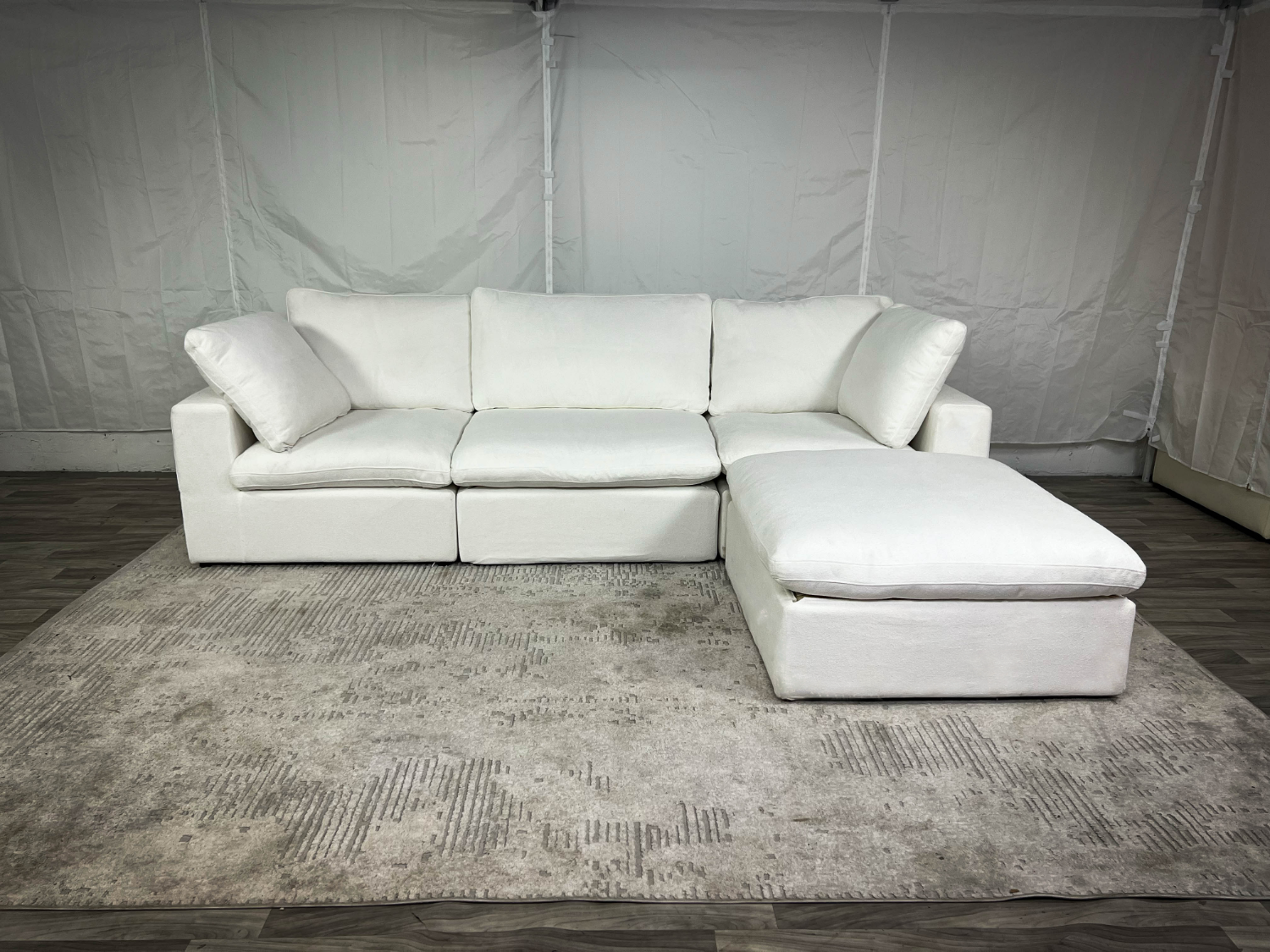 ( Delivery Available ) Modular Cloud White Sectional Couch with Storage Ottoman Image #1 | Ivy Store