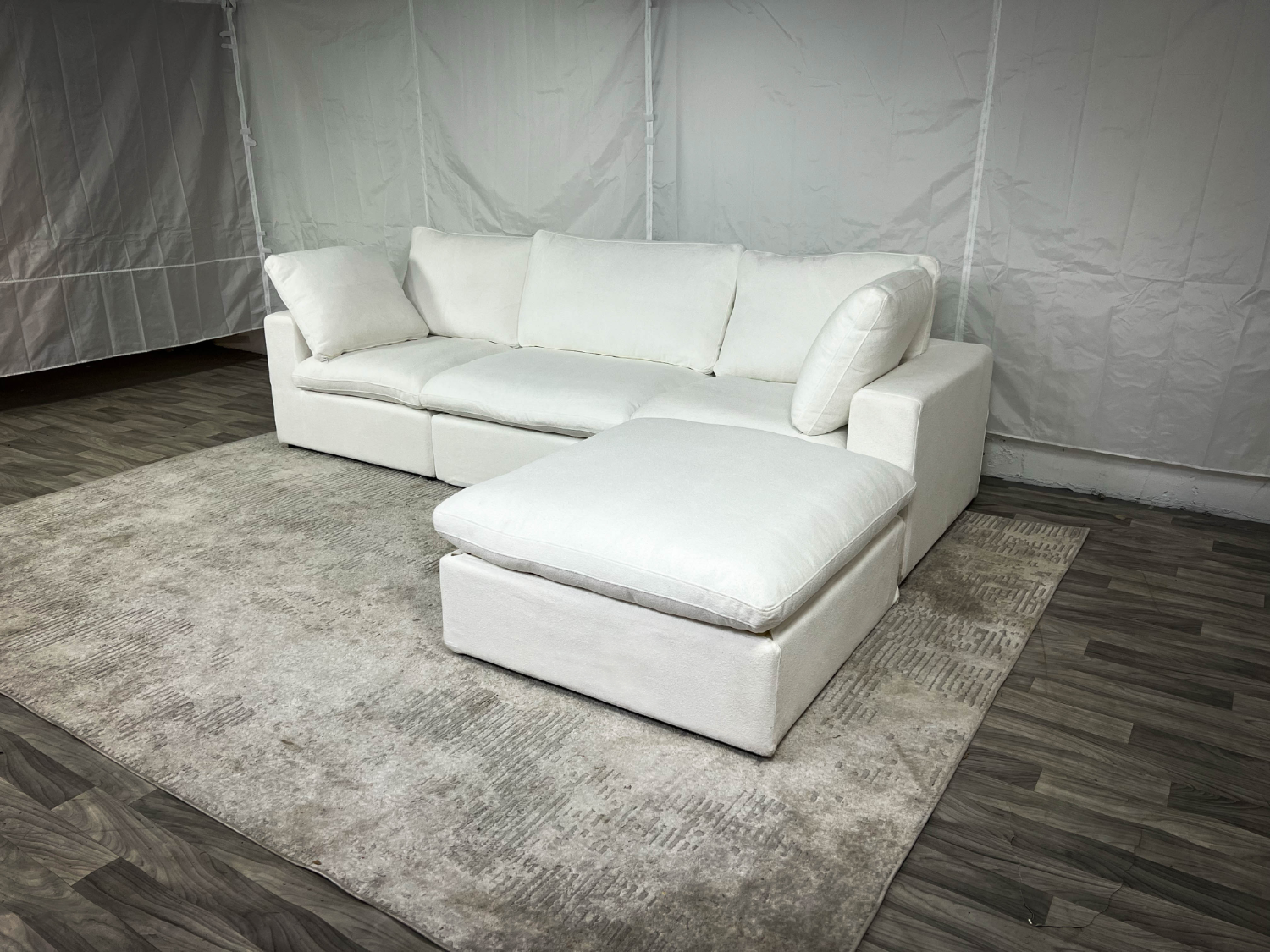 ( Delivery Available ) Modular Cloud White Sectional Couch with Storage Ottoman Image #2 | Ivy Store