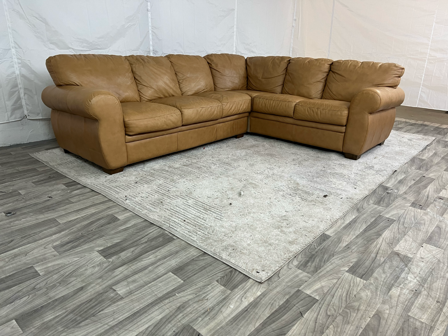 ( Delivery Available ) Large Leather Light Brown Sectional Couch Sleeper Image #2 | Ivy Store