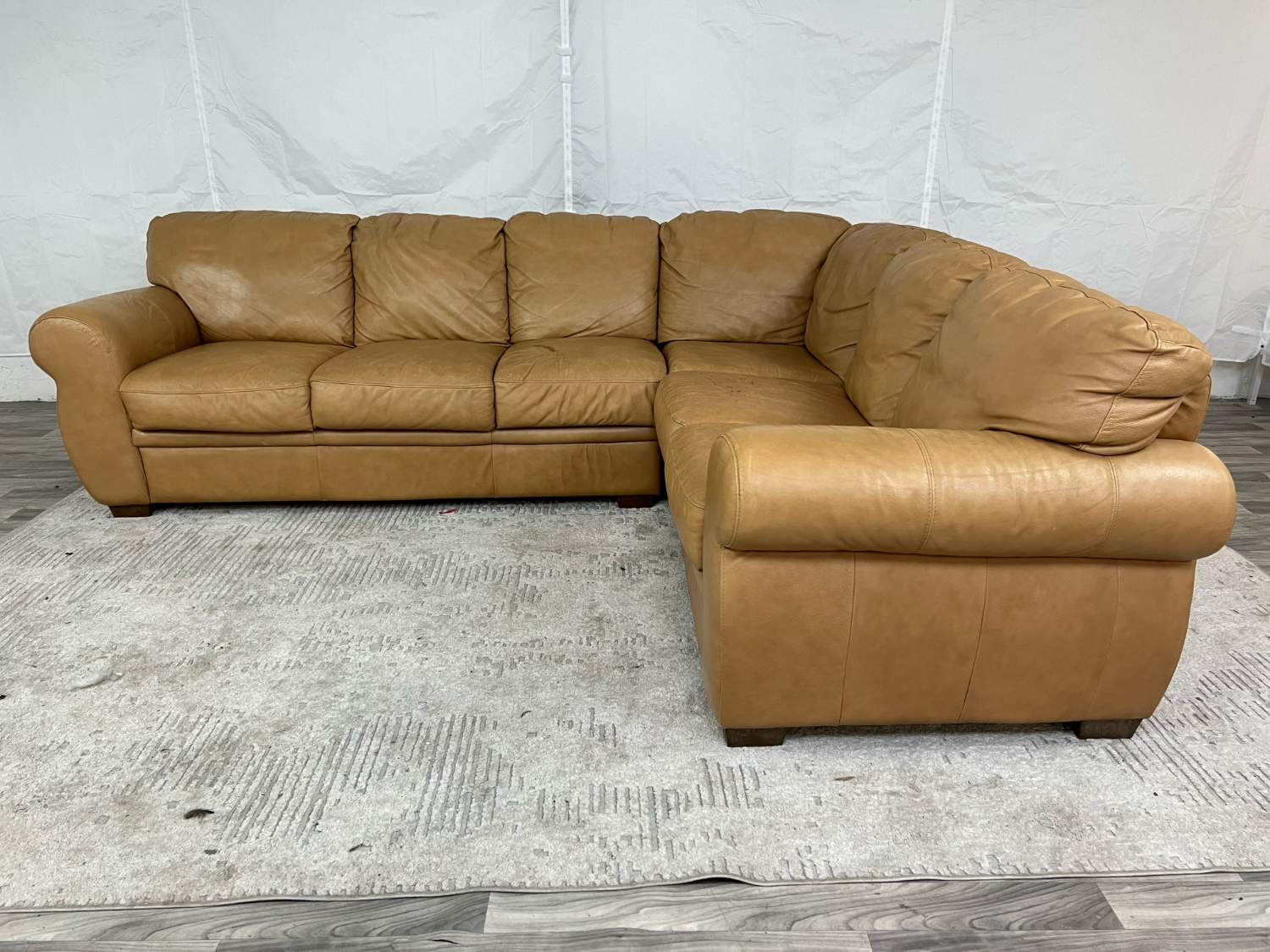 ( Delivery Available ) Large Leather Light Brown Sectional Couch Sleeper Image #1 | Ivy Store