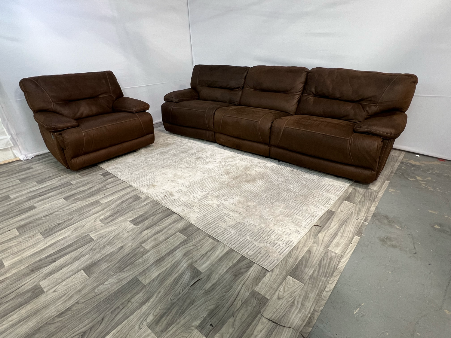 ( Delivery Available ) Dark Brown Leather Couch Recliner Set image | Ivy Store