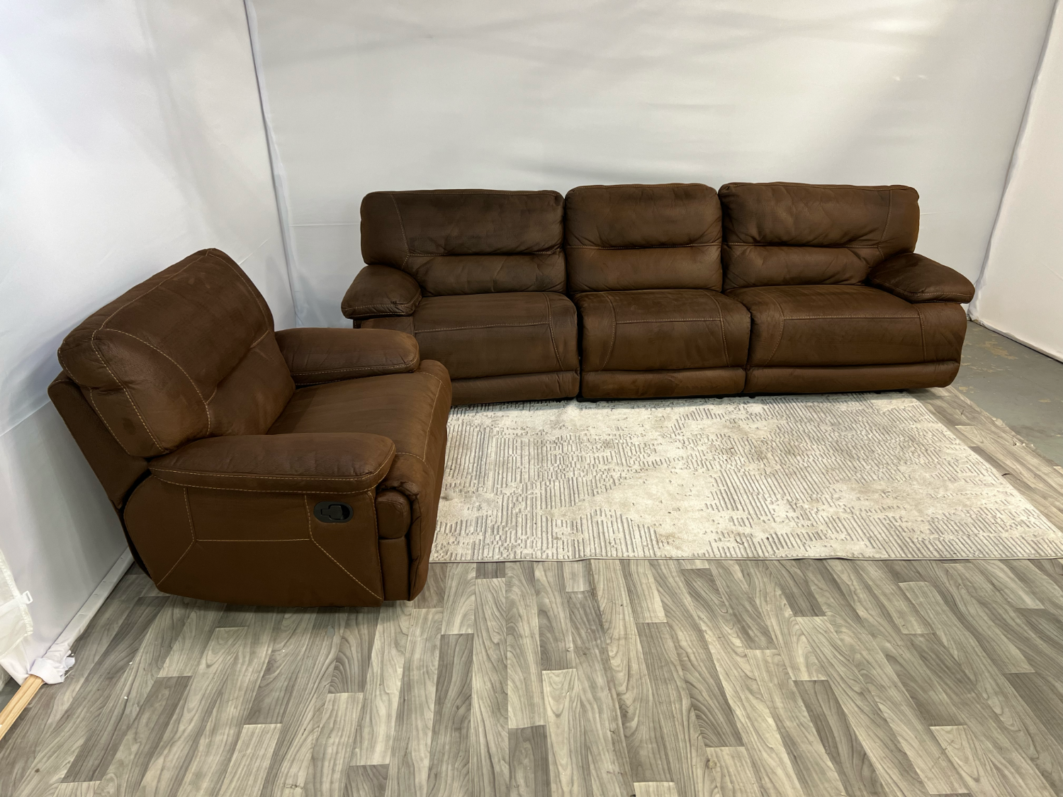 ( Delivery Available ) Dark Brown Leather Couch Recliner Set image | Ivy Store