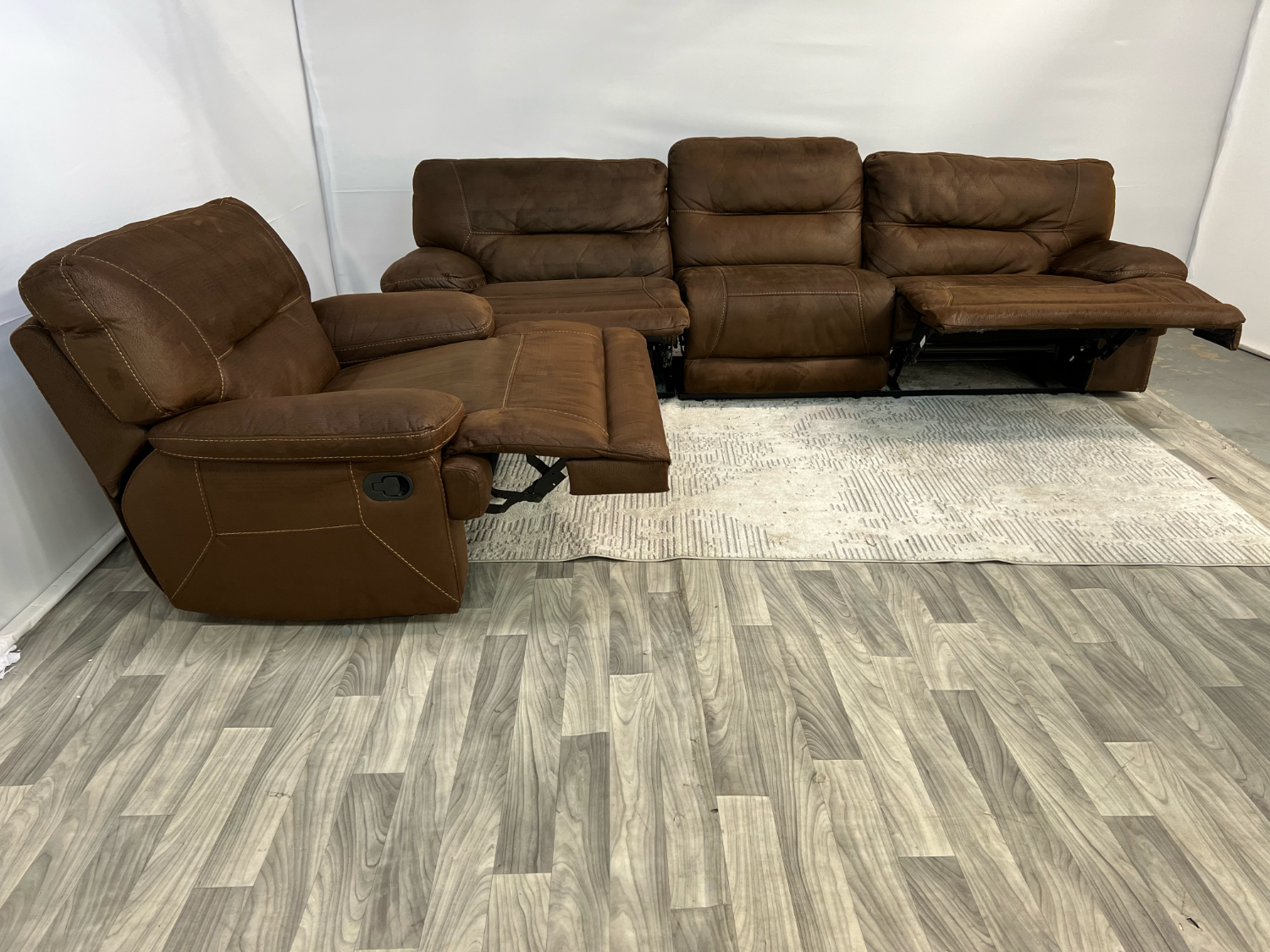 ( Delivery Available ) Dark Brown Leather Couch Recliner Set image | Ivy Store