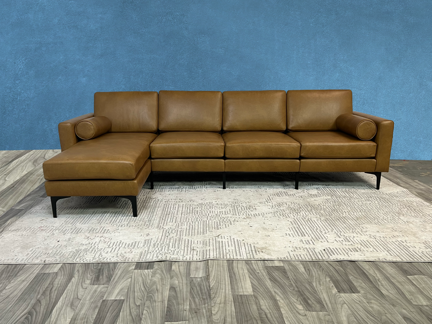 Delivery Available - Burrow Brand New Camel Brown Leather Sectional Couch Image #1 | Ivy Store